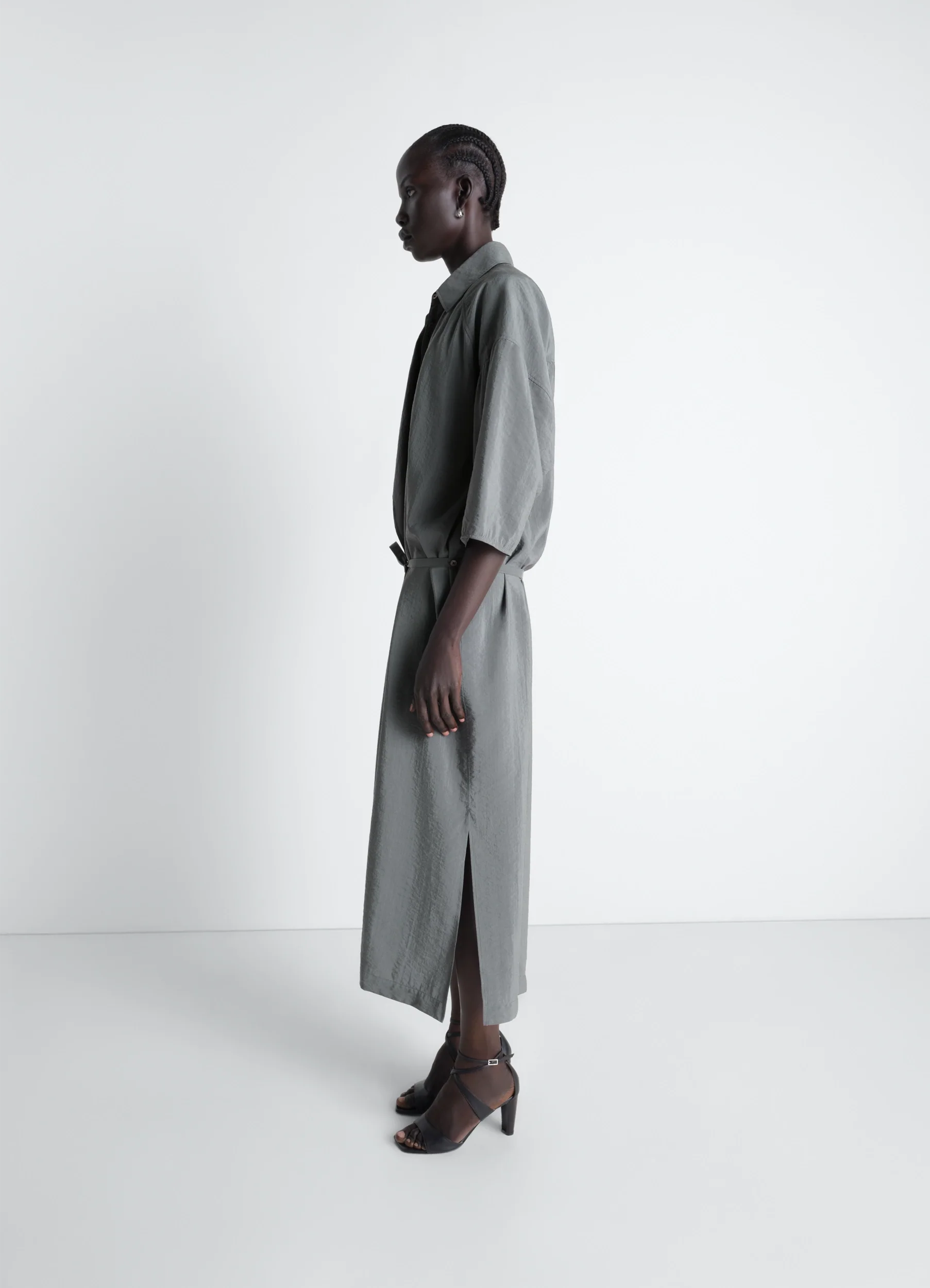 ASYMMETRICAL SHIRT DRESS IN DRY SILK - Image 3
