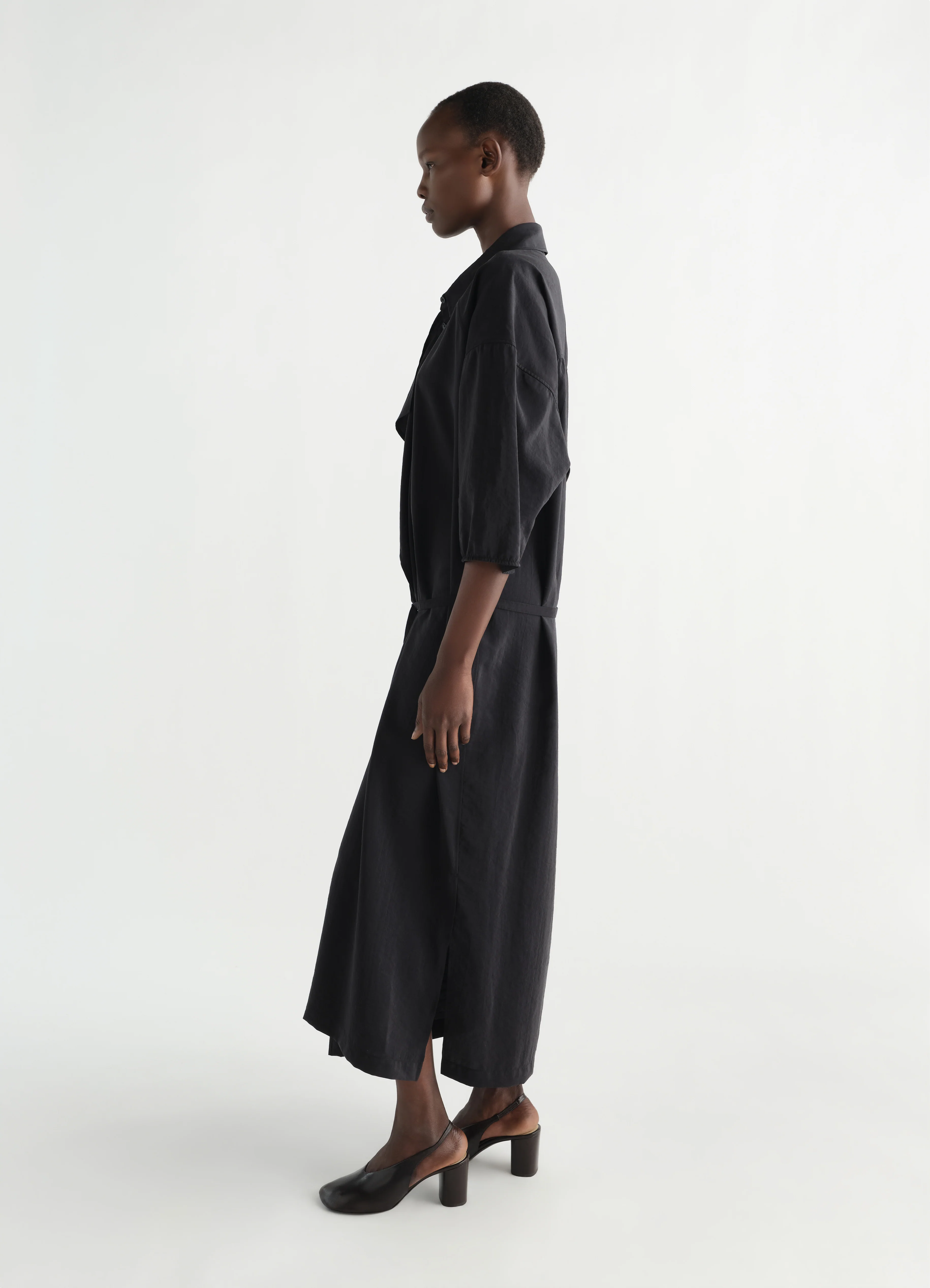 ASYMMETRICAL SHIRT DRESS IN DRY SILK - Image 3