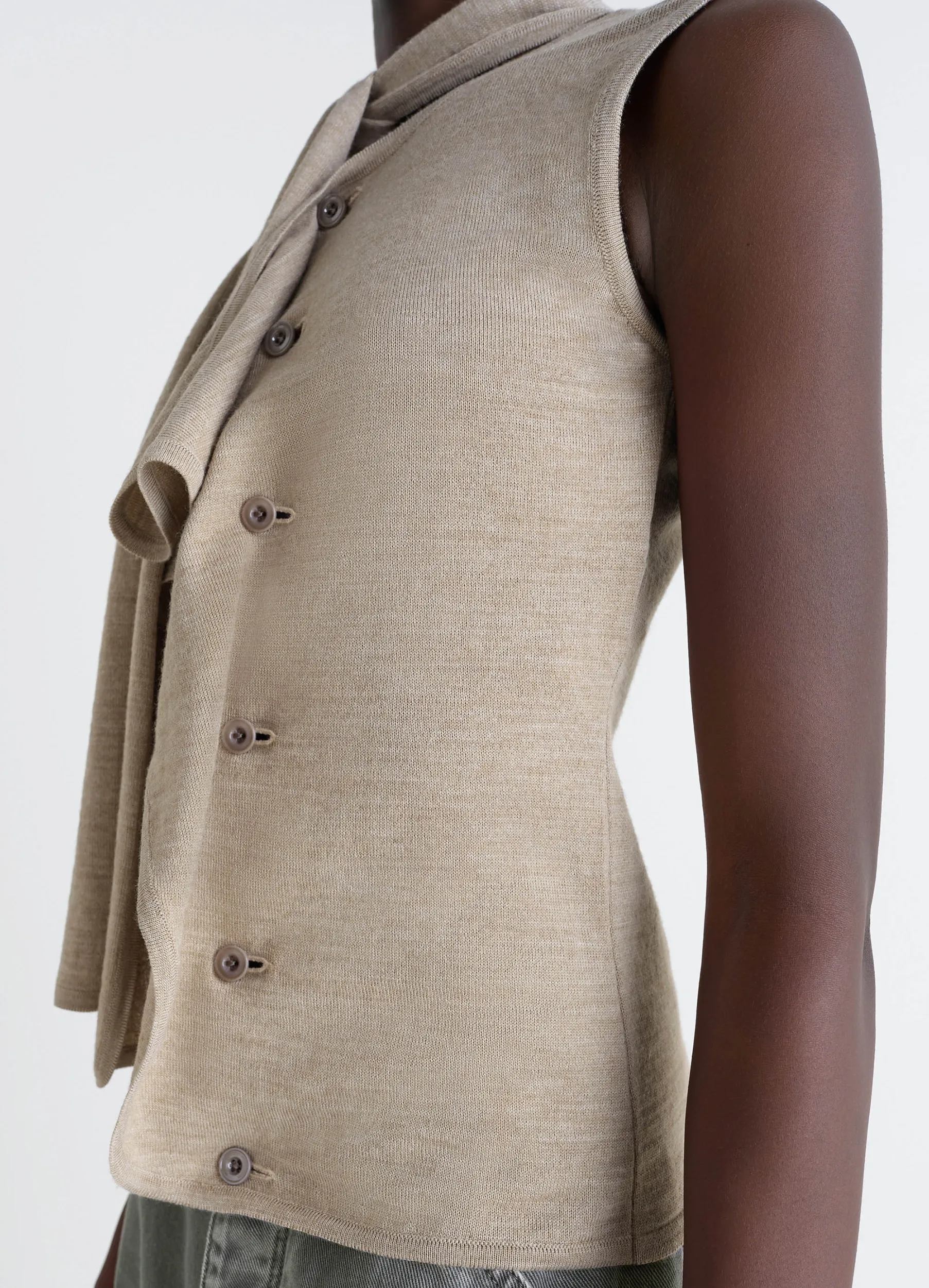 ASYMMETRICAL SLEEVELESS CARDIGAN IN MERINO BLEND - Image 3