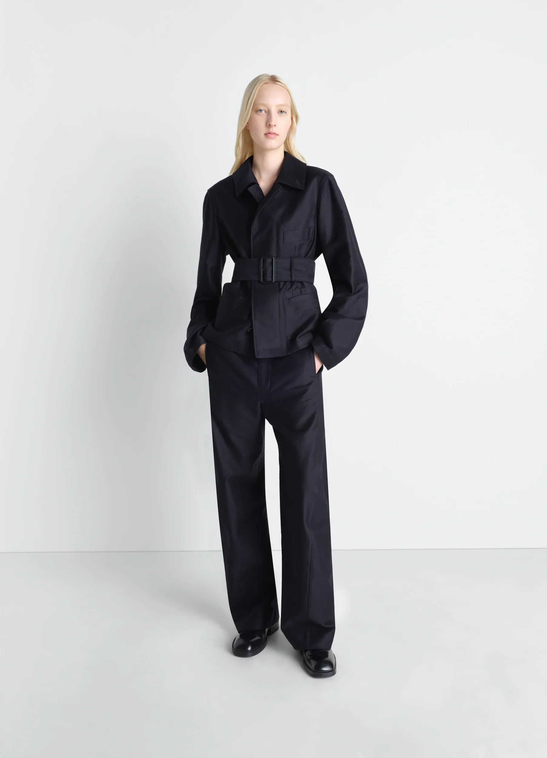 BELTED UTILITY JACKET IN COTTON SATIN - Image 2