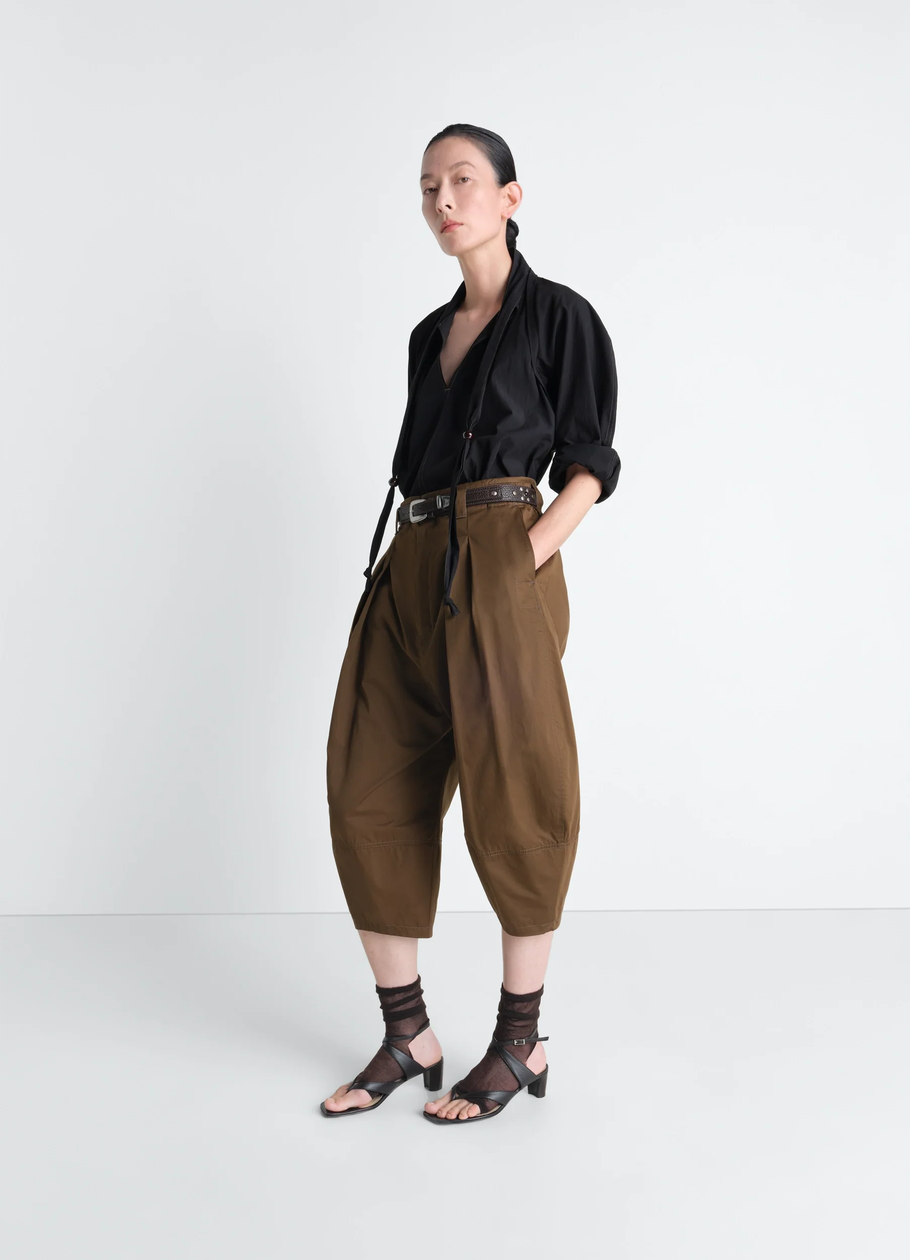 BLOUSE WITH SCARF IN CREPE COTTON - Image 2