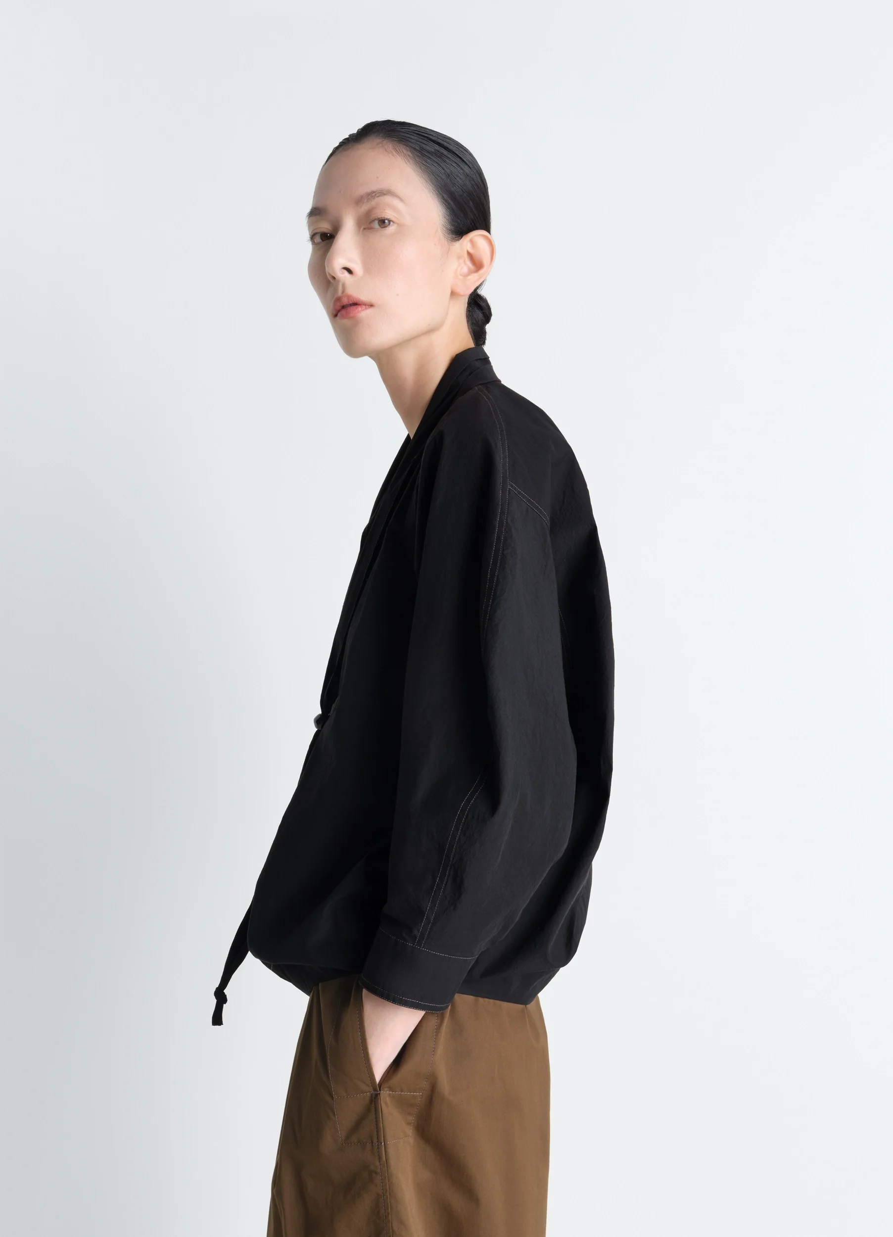 BLOUSE WITH SCARF IN CREPE COTTON - Image 3