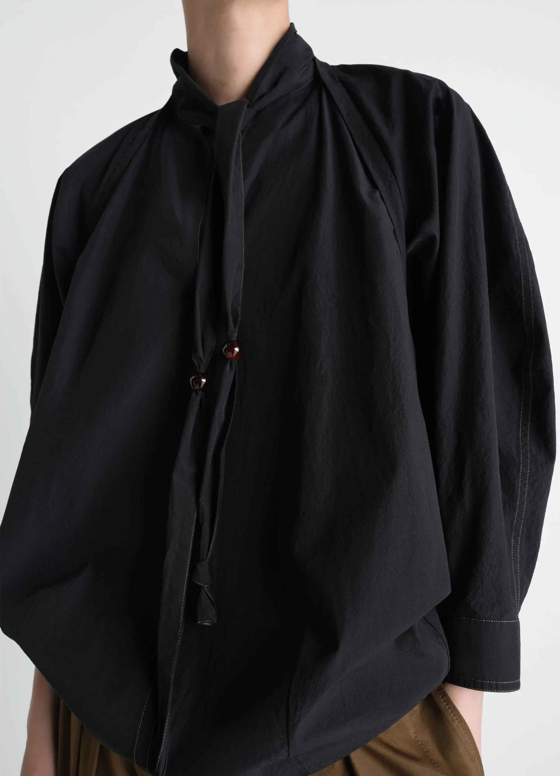 BLOUSE WITH SCARF IN CREPE COTTON - Image 4