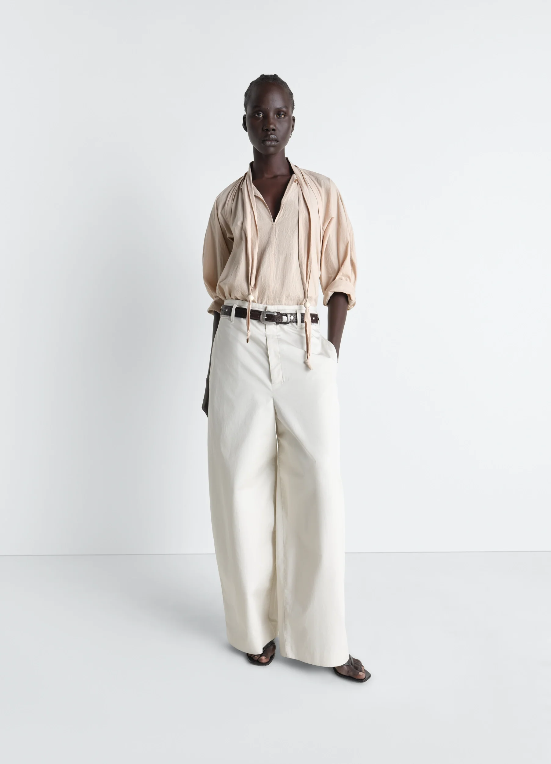 BLOUSE WITH SCARF IN CREPE COTTON - Image 2