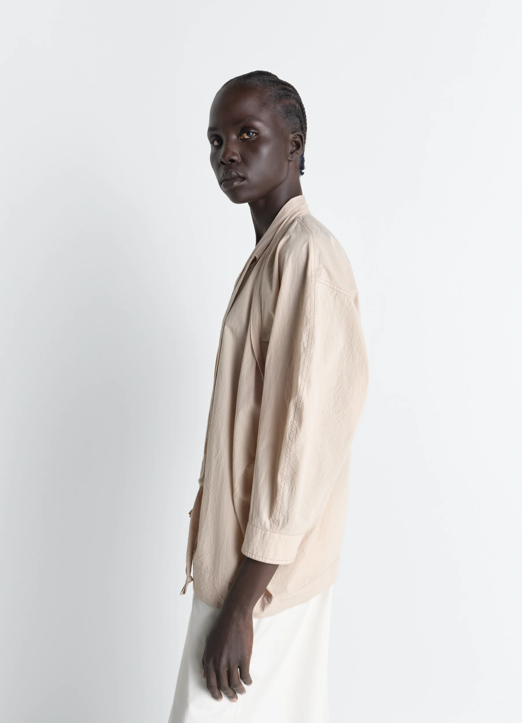 BLOUSE WITH SCARF IN CREPE COTTON - Image 3