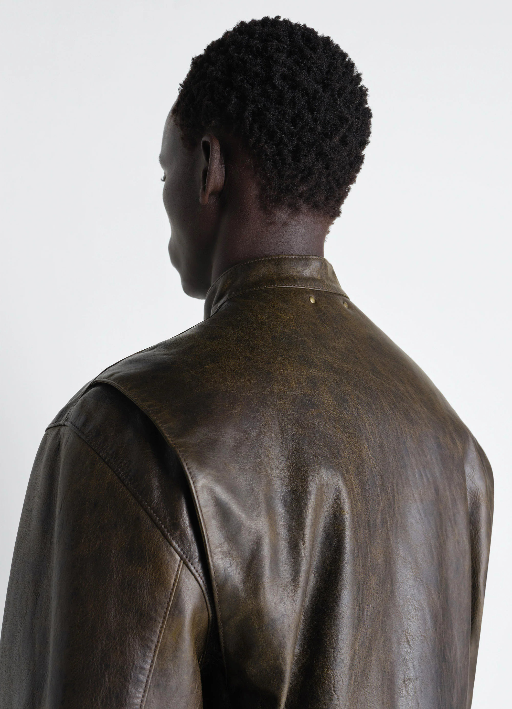 BOXY BIKER JACKET IN WAXY COW LEATHER - Image 4