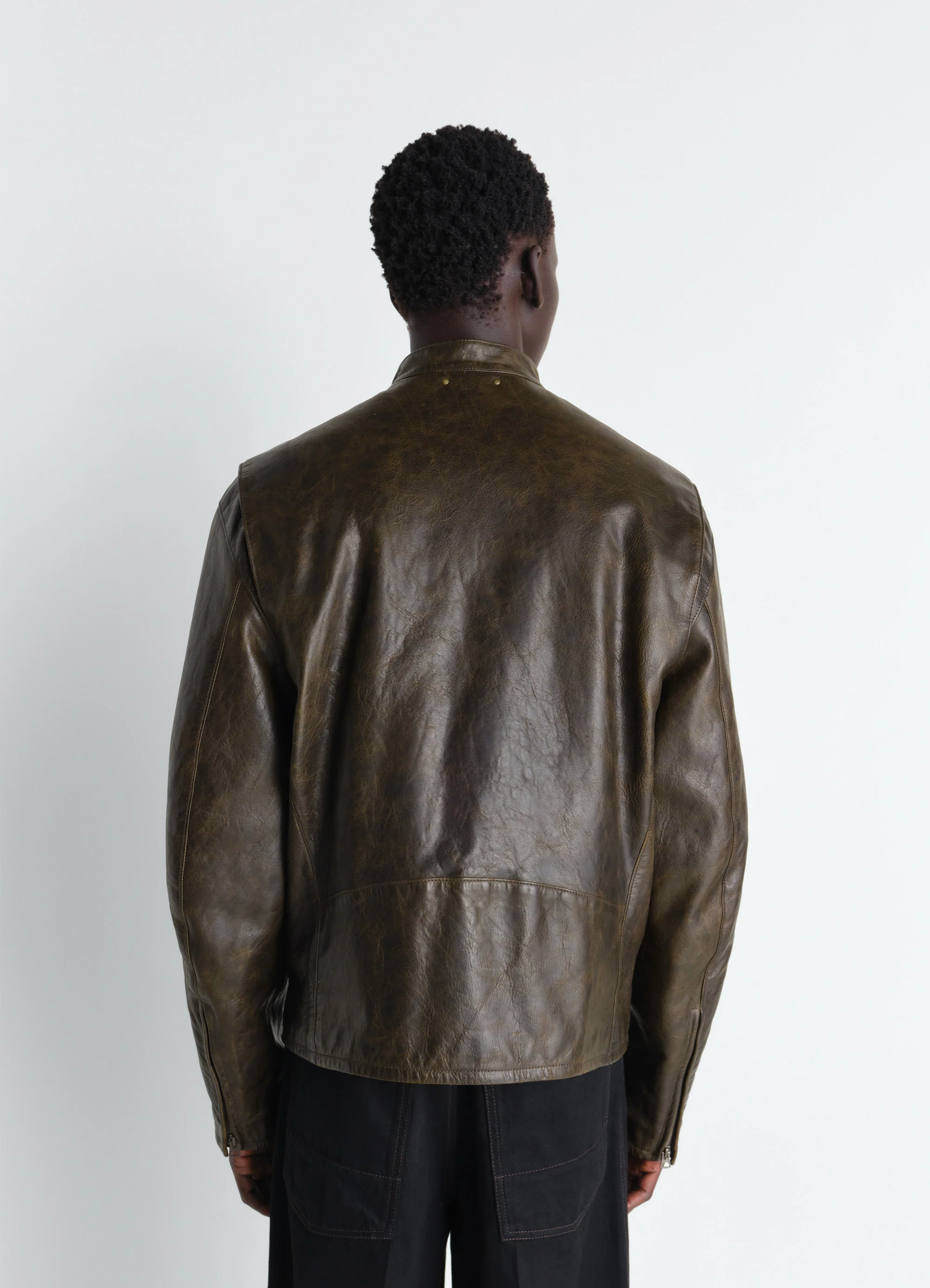 BOXY BIKER JACKET IN WAXY COW LEATHER - Image 5