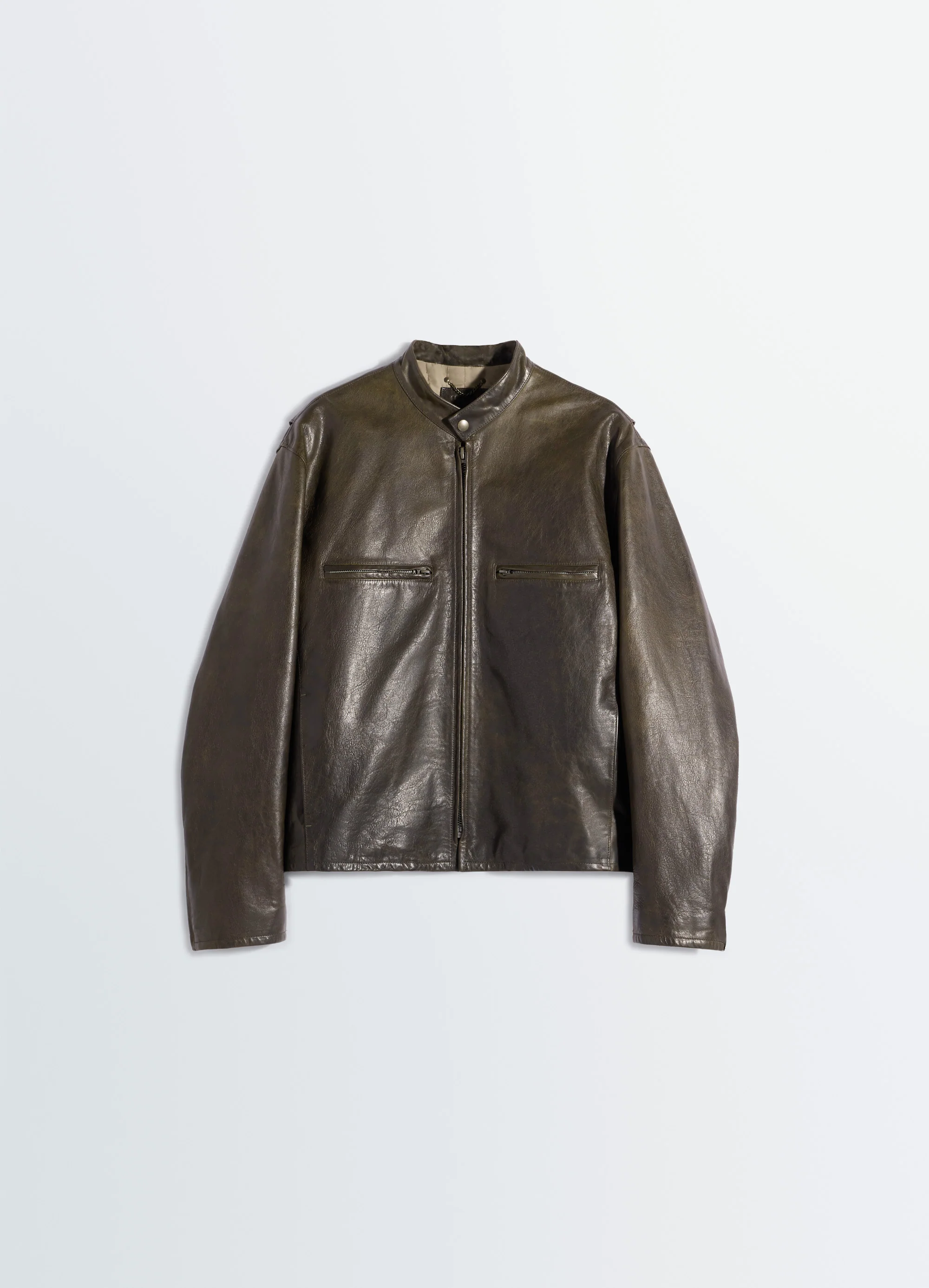 BOXY BIKER JACKET IN WAXY COW LEATHER - Image 6