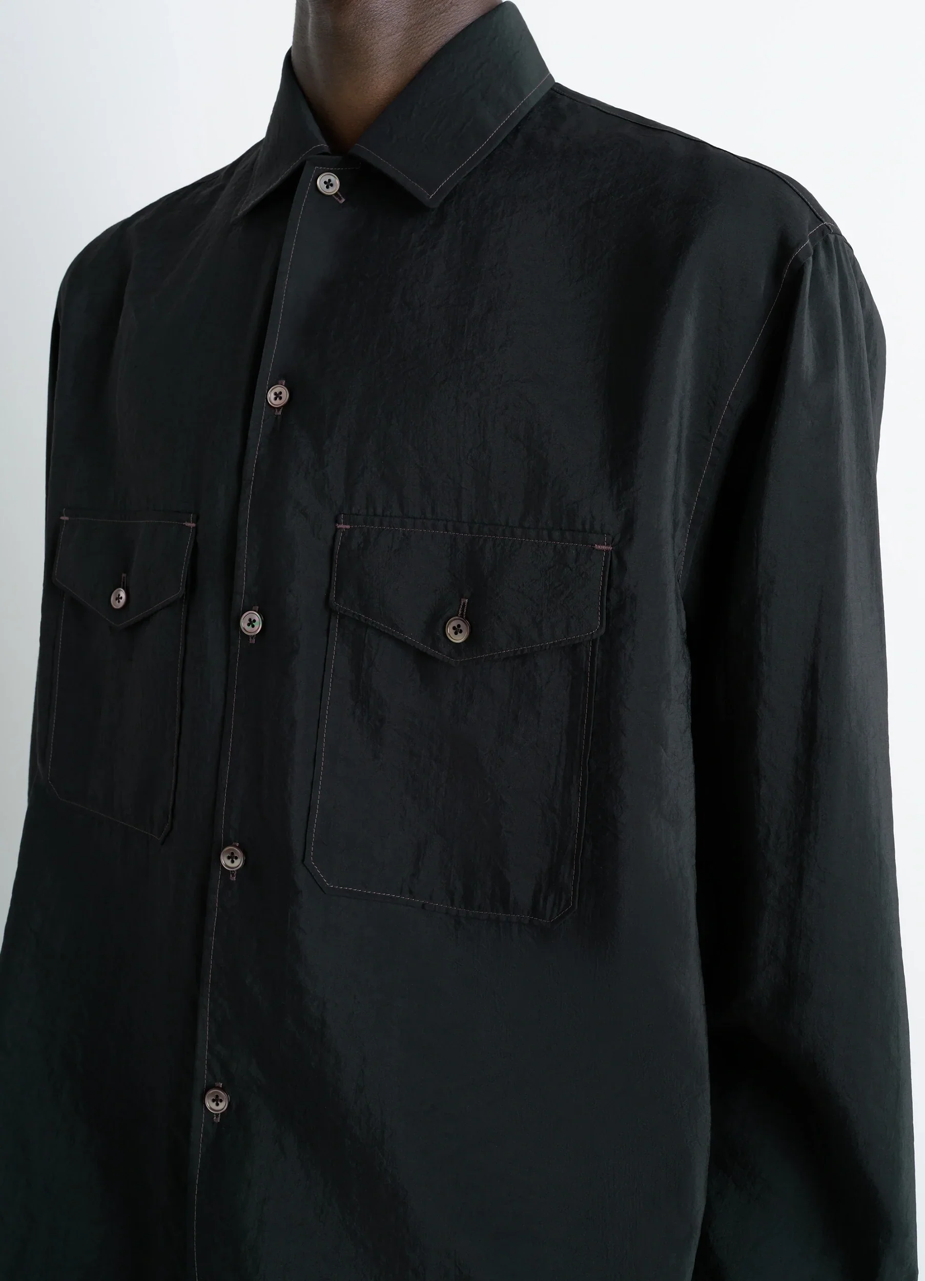 CONVERTIBLE COLLAR SHIRT IN DRY SILK - Image 4