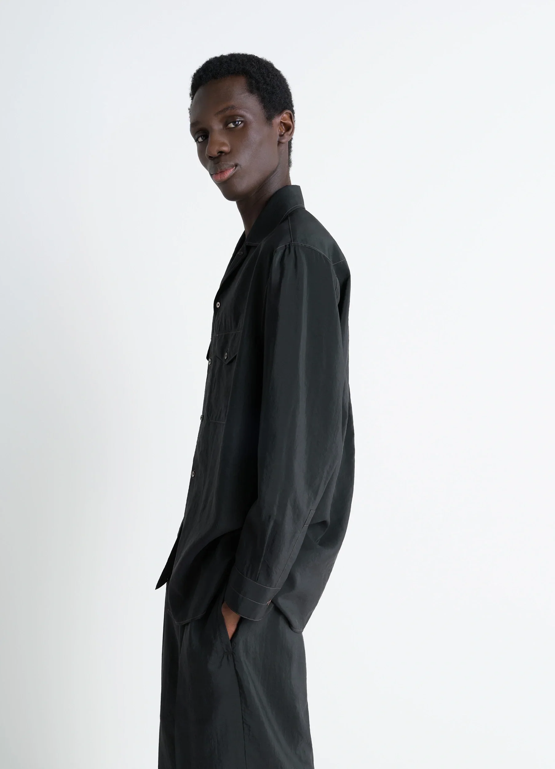 CONVERTIBLE COLLAR SHIRT IN DRY SILK - Image 5