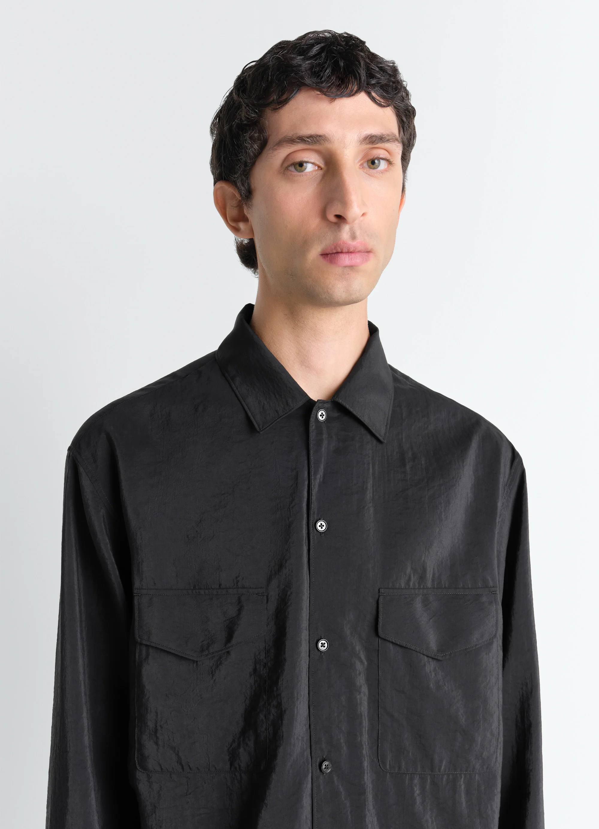 CONVERTIBLE COLLAR SHIRT IN DRY SILK - Image 4