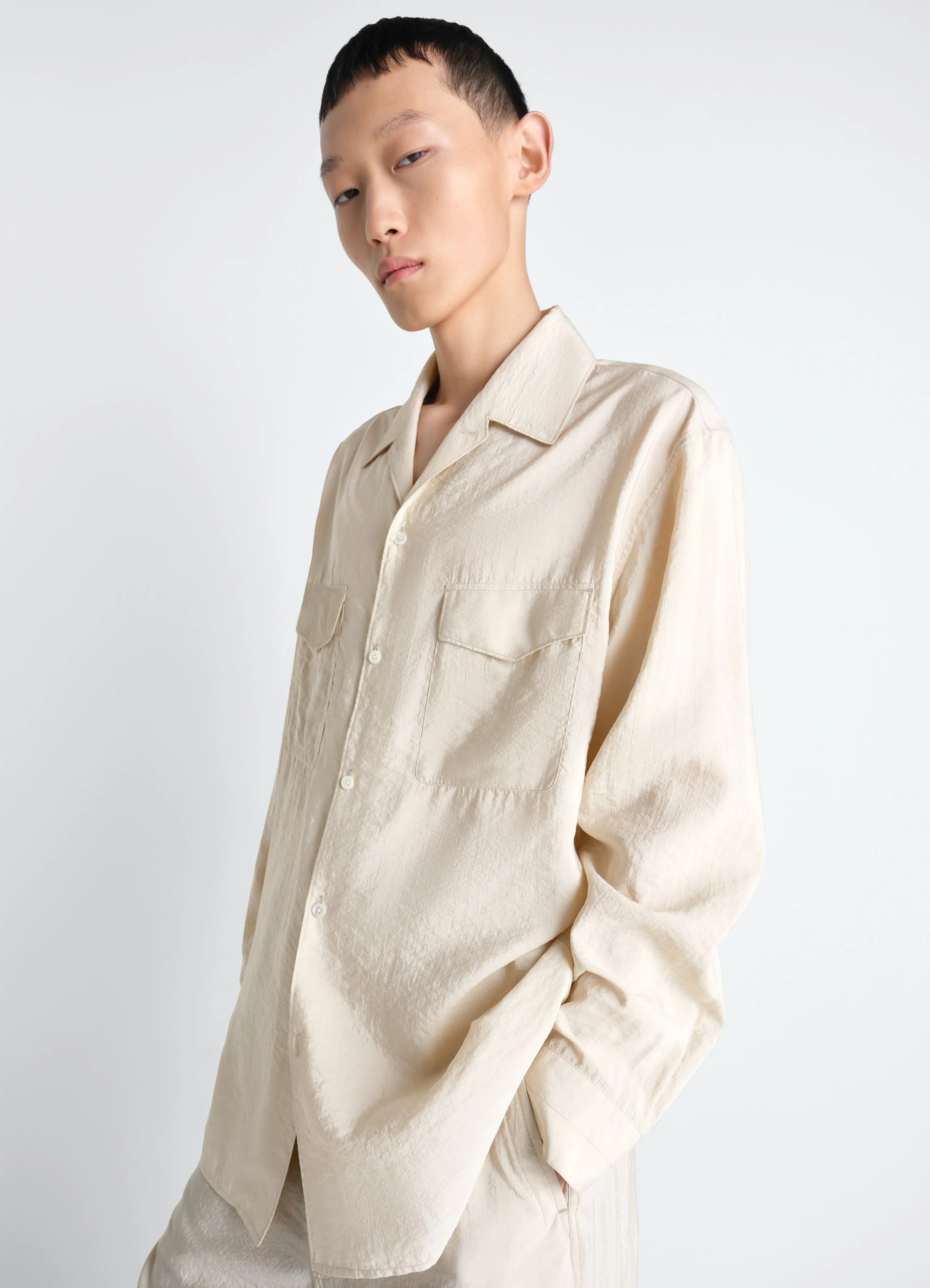 CONVERTIBLE COLLAR SHIRT IN DRY SILK - Image 3