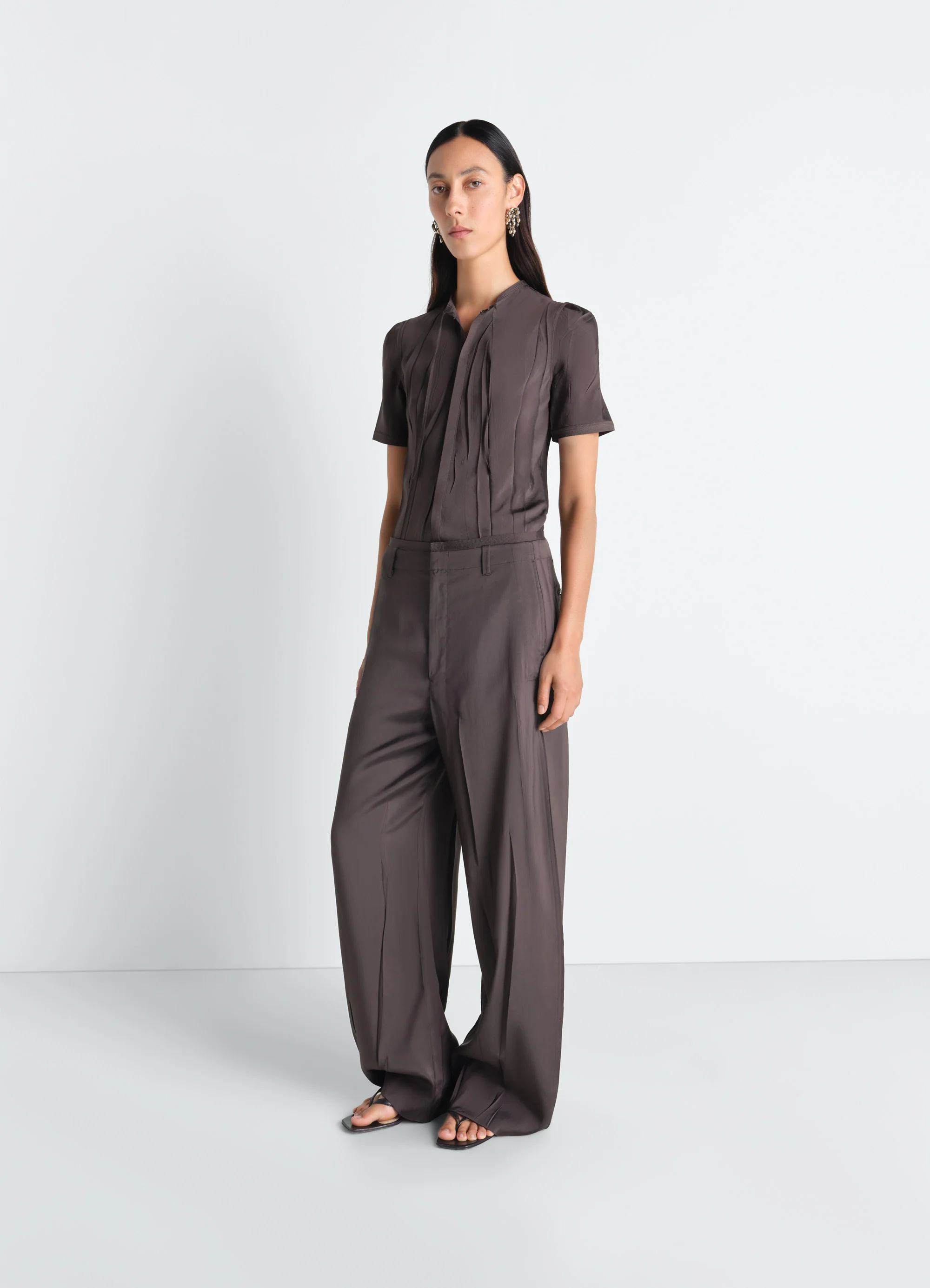 CREASED FITTED SHIRT IN POLY VISCOSE TWILL - Image 2