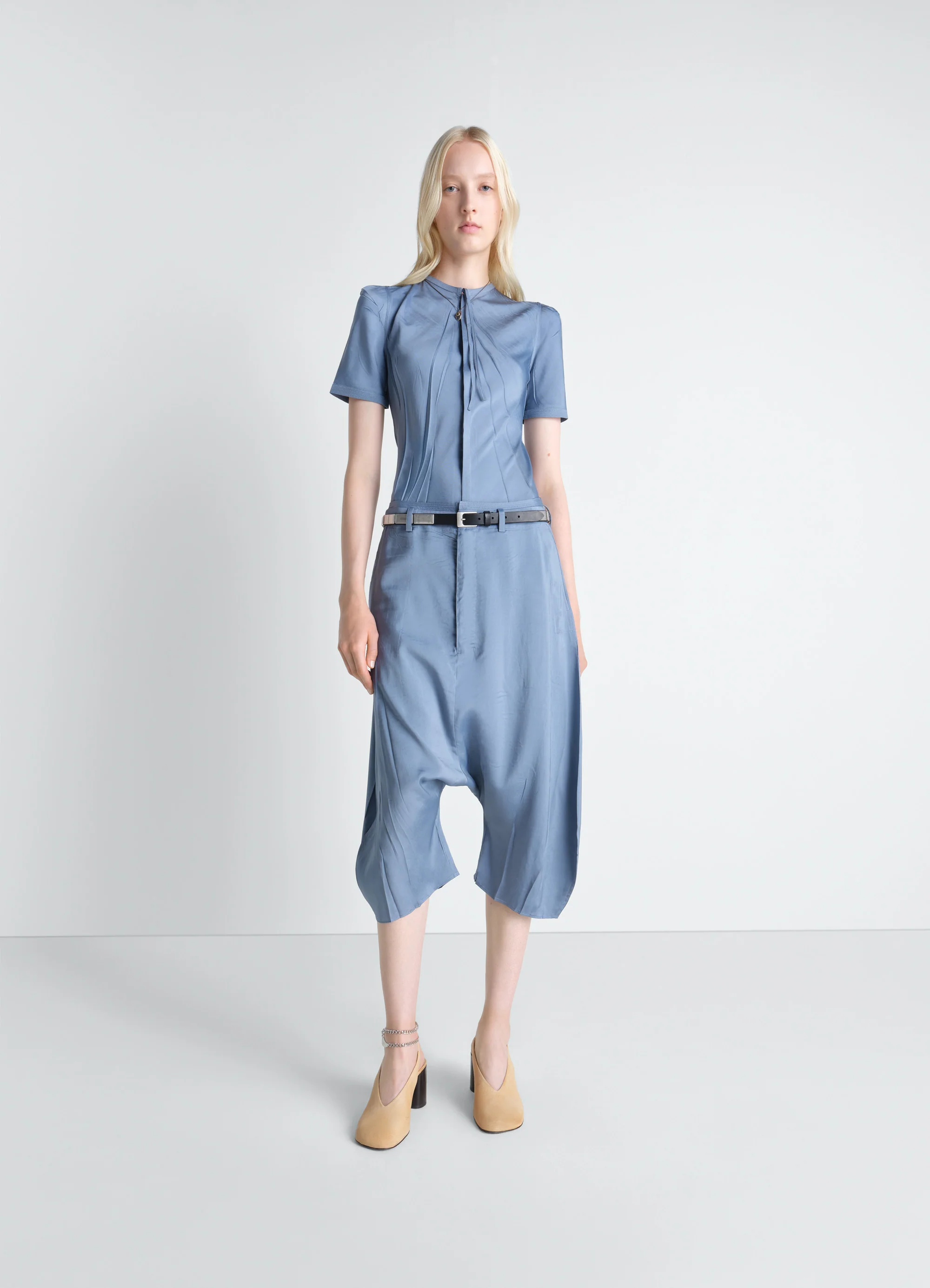 CREASED FITTED SHIRT IN POLY VISCOSE TWILL - Image 2