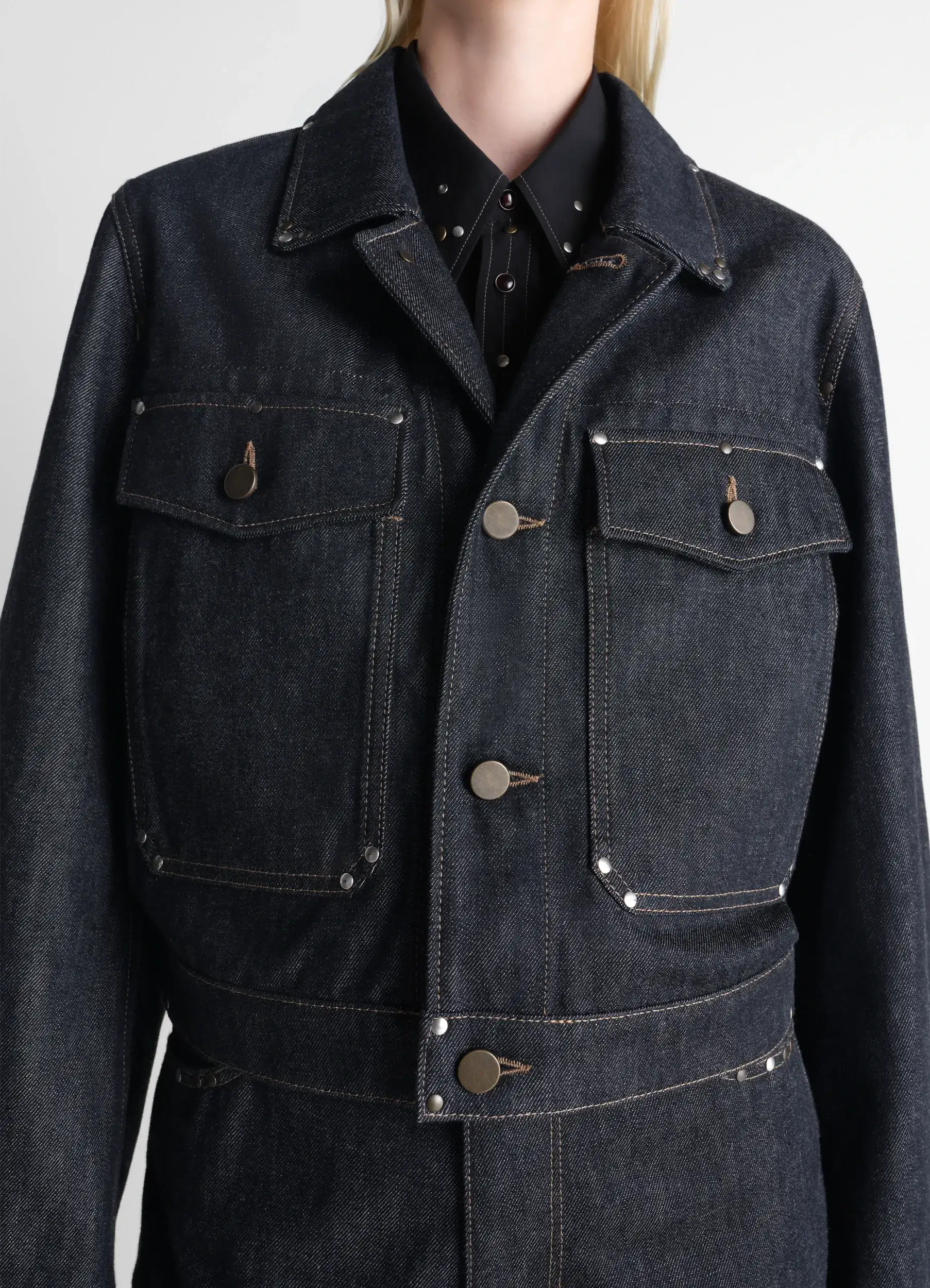 CROPPED BLOUSON WITH STUDS IN DENIM - Image 3