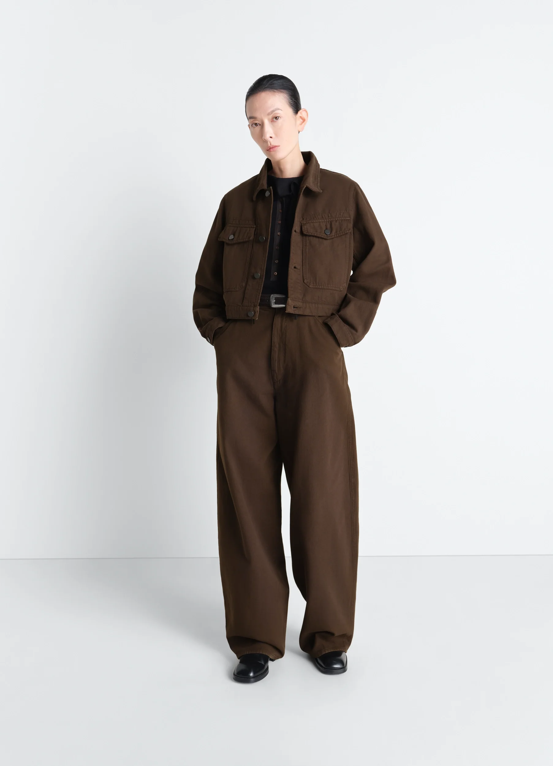 CROPPED BLOUSON IN DYED HEAVY BROKEN TWILL - Image 2