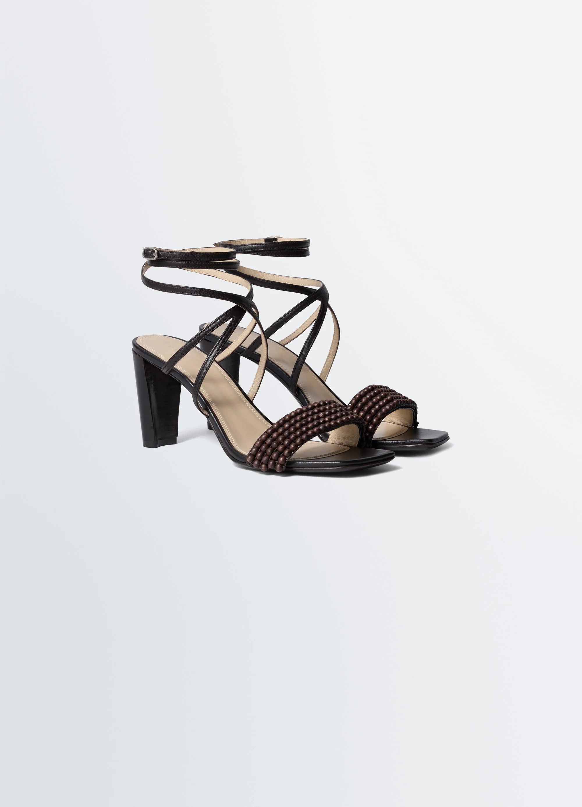 CROSS SANDALS 80 MM HEEL IN LEATHER WITH BEADS - Image 3