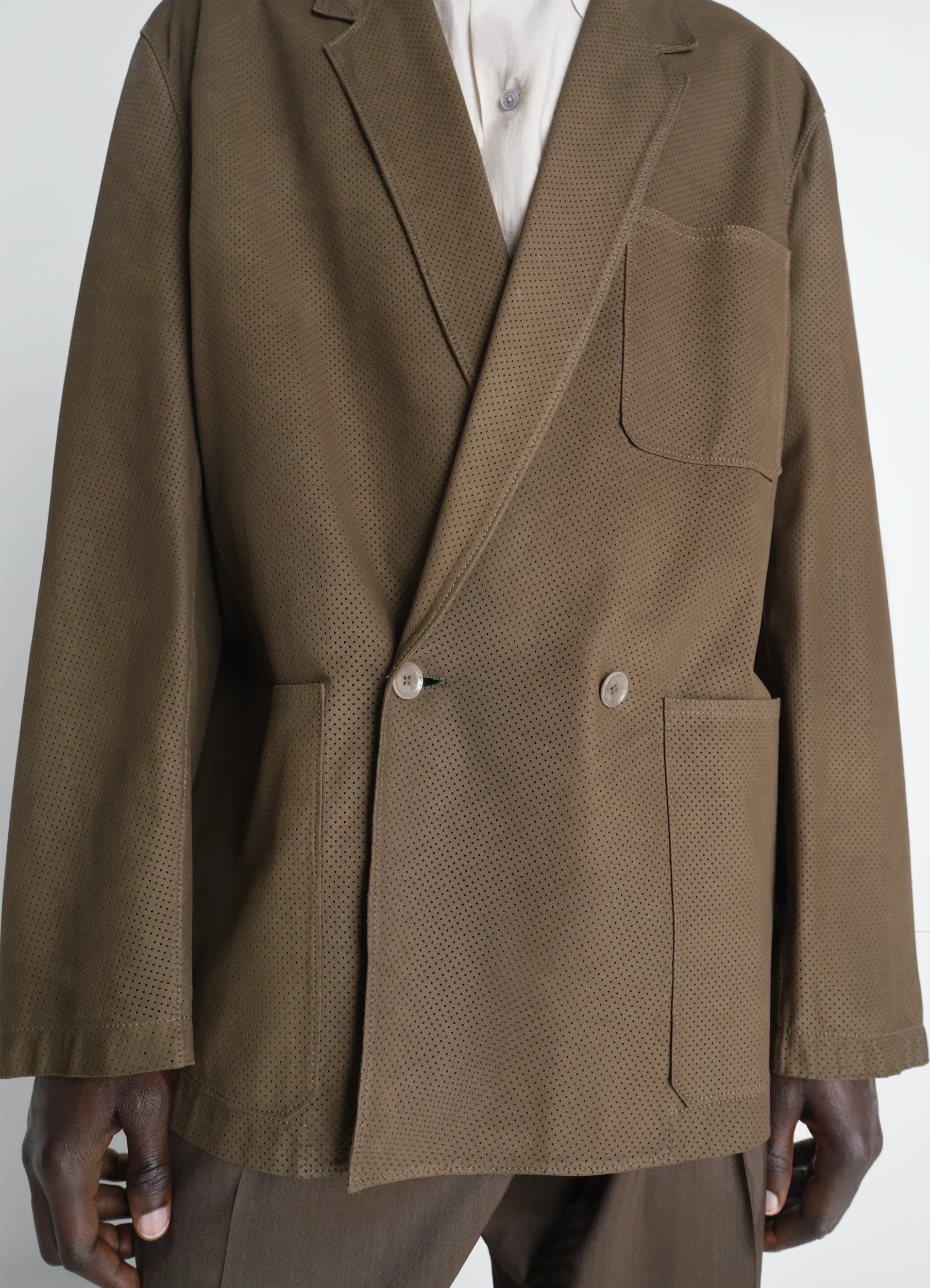 DOUBLE BREASTED LEATHER TAILORED JACKET IN NUBUCK - Image 3