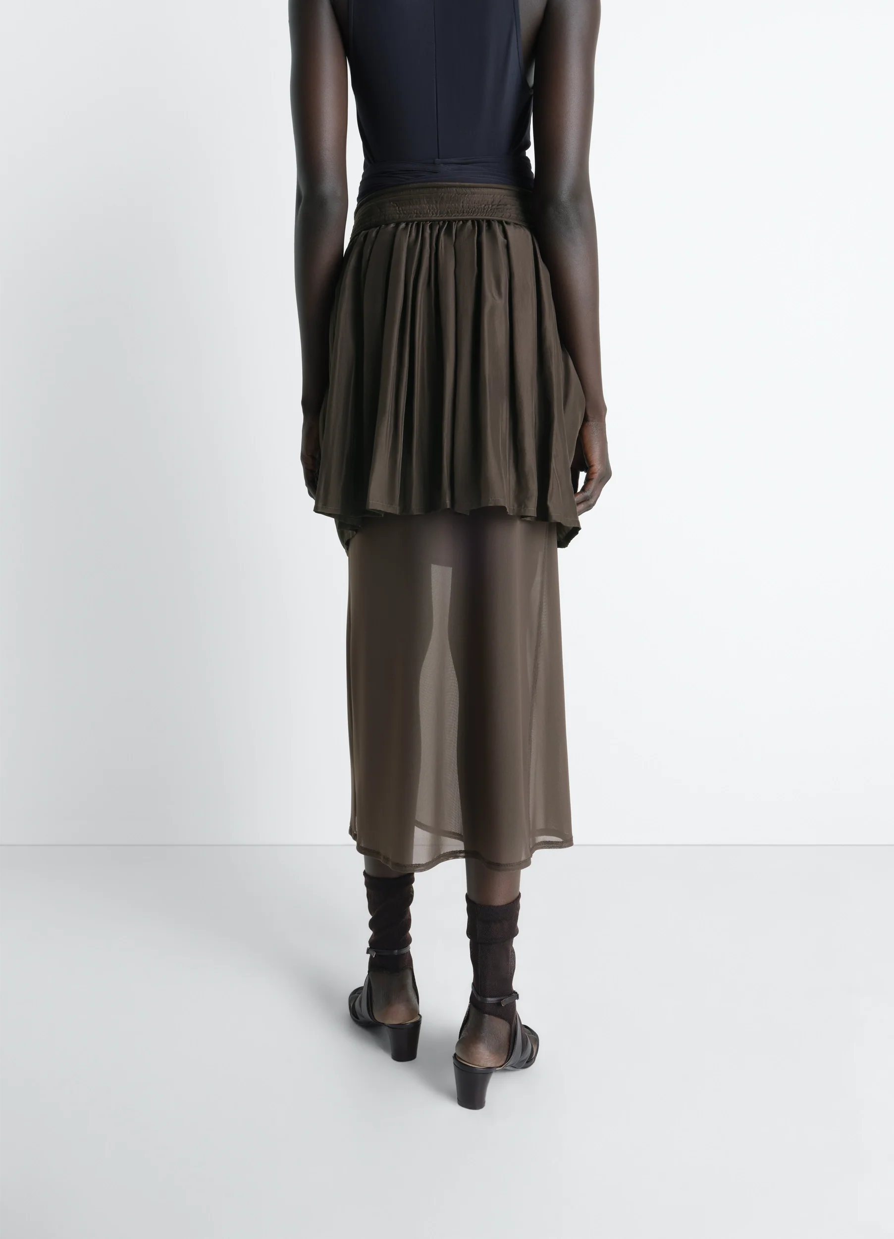 DOUBLE LAYER SKIRT IN SILK HABOTAI - Image 5