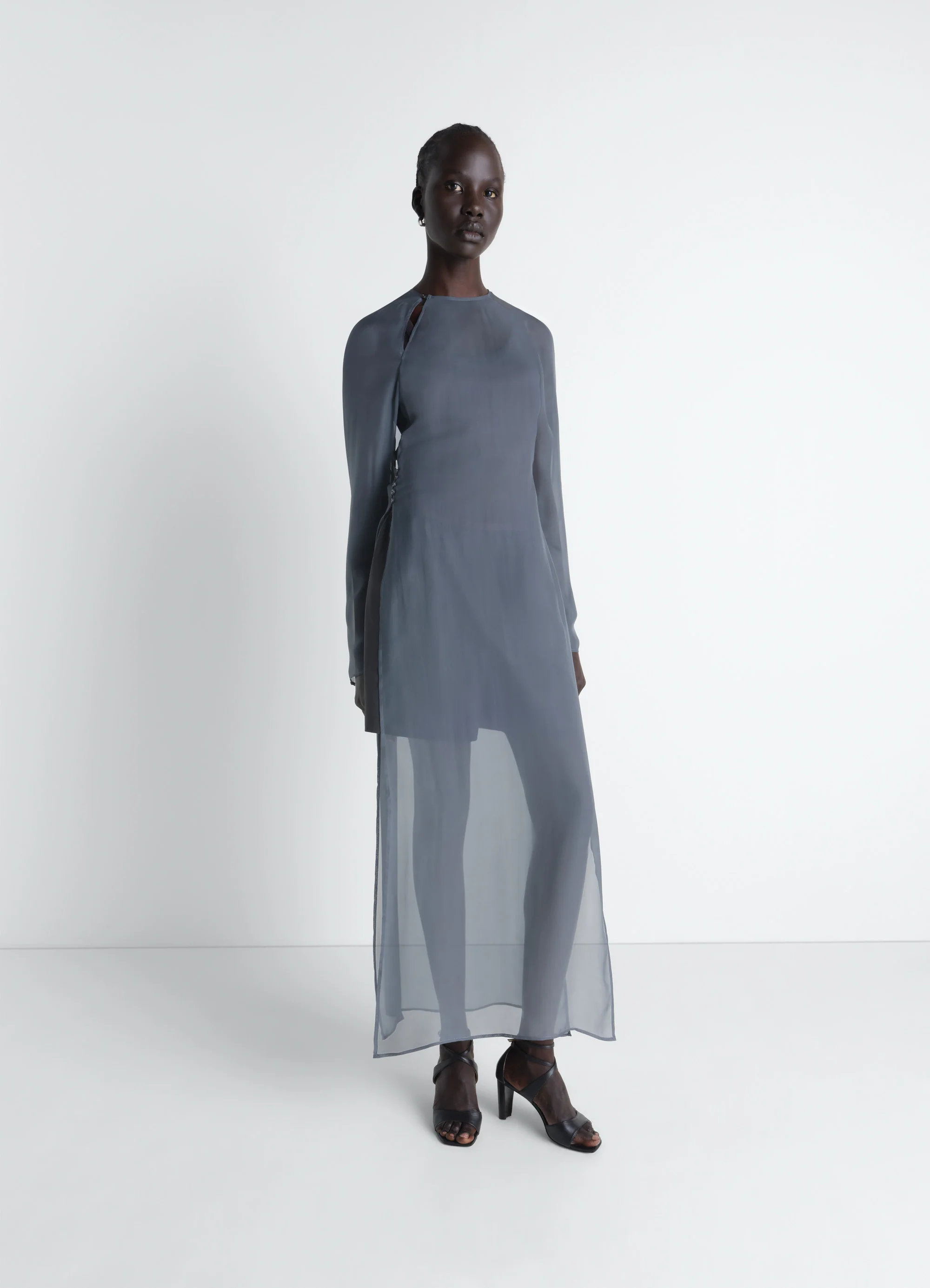 DRESS WITH SLITS IN TRANSPARENT CUPRO - Image 3