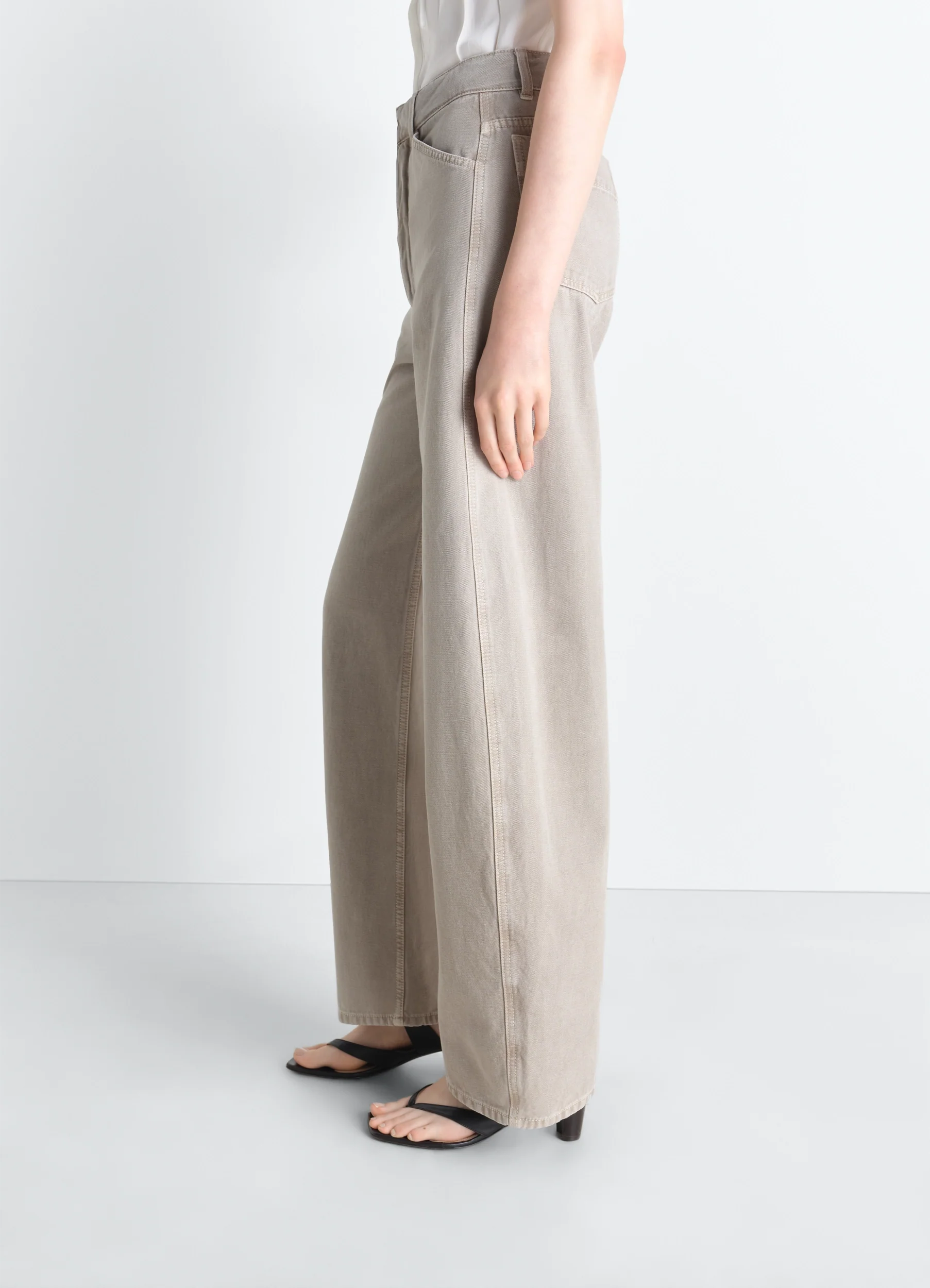 HIGH WAISTED CURVED PANTS IN BROKEN TWILL - Image 4