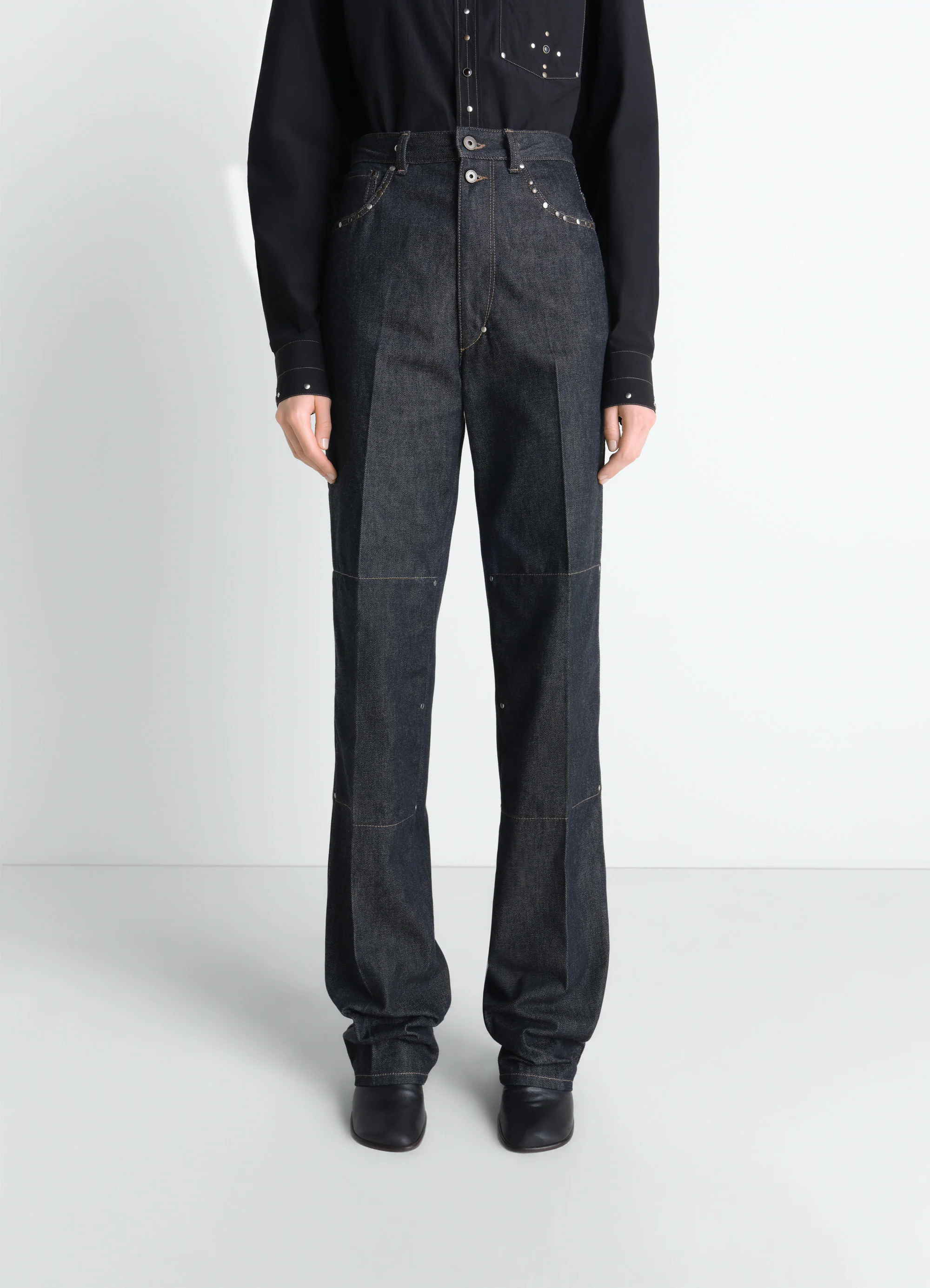 HIGH WAISTED STRAIGHT PANTS WITH STUDS IN DENIM - Image 2