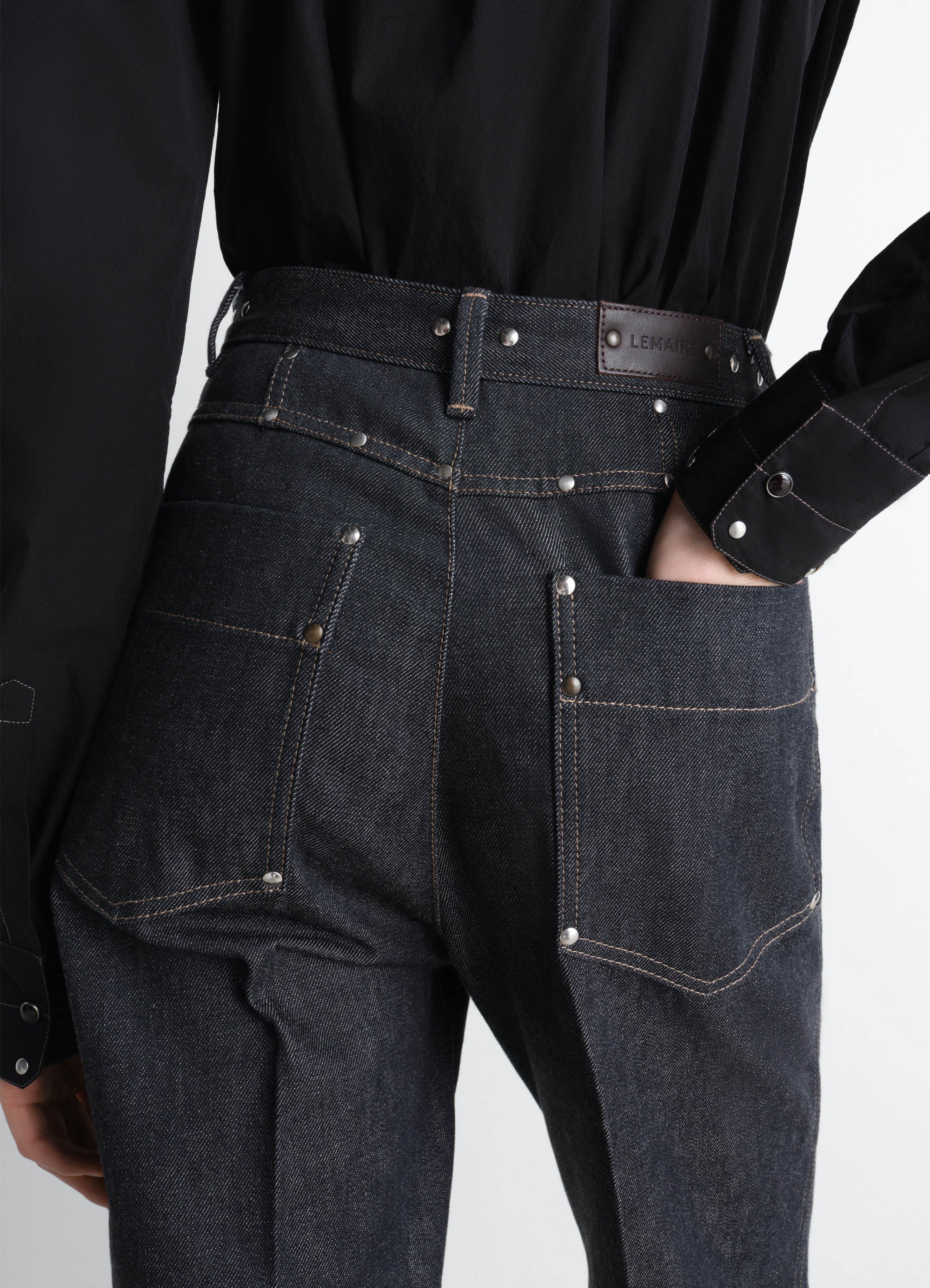 HIGH WAISTED STRAIGHT PANTS WITH STUDS IN DENIM - Image 3