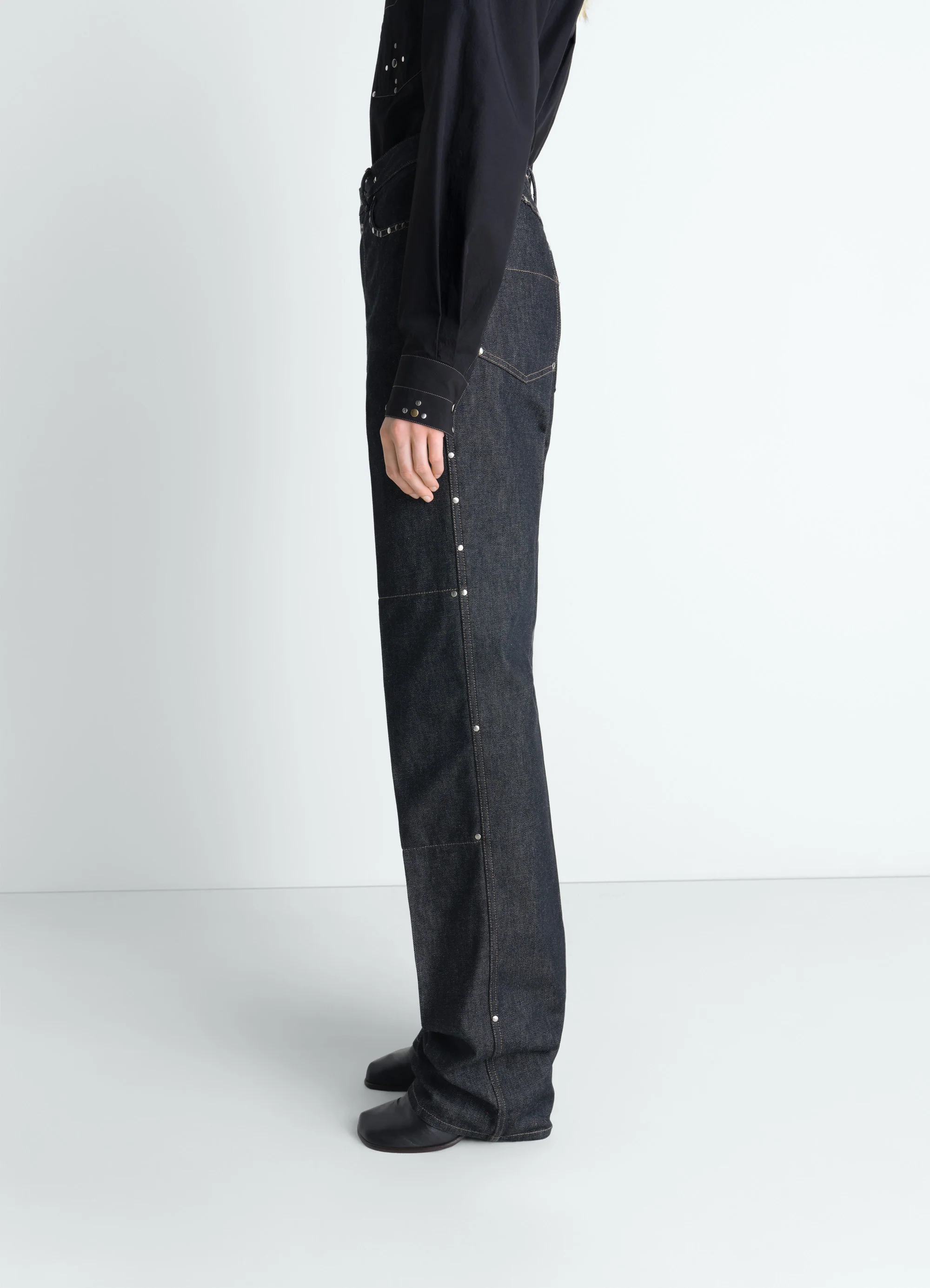 HIGH WAISTED STRAIGHT PANTS WITH STUDS IN DENIM - Image 4