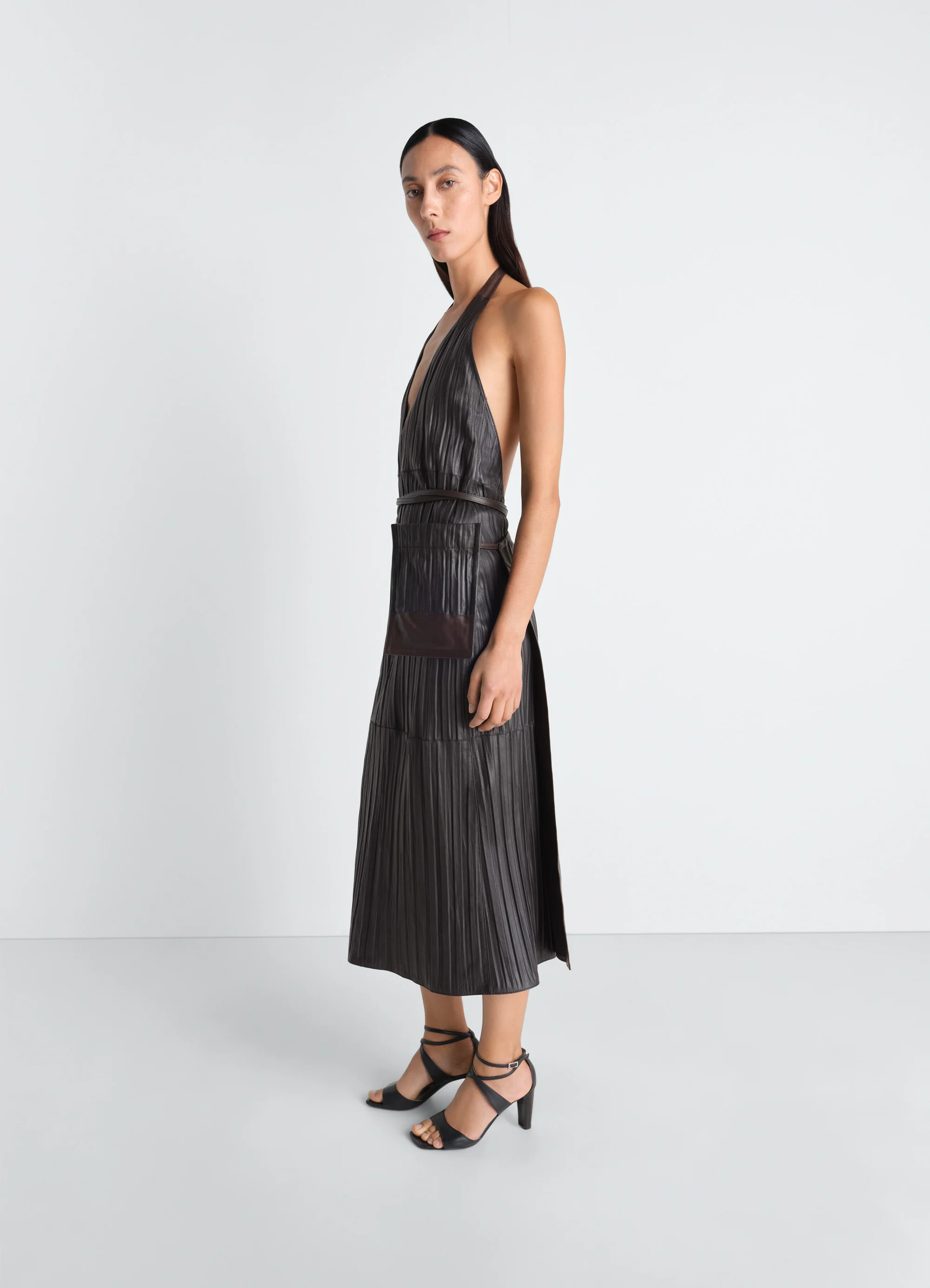 LEATHER APRON DRESS IN CRINKLE LAMB LEATHER - Image 3