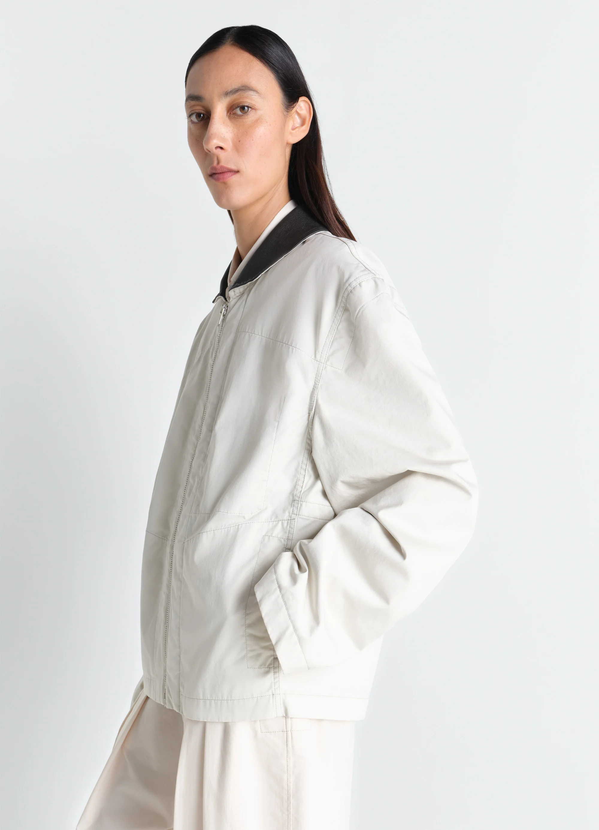 LEATHER COLLAR BLOUSON IN COTTON TWILL - Image 3