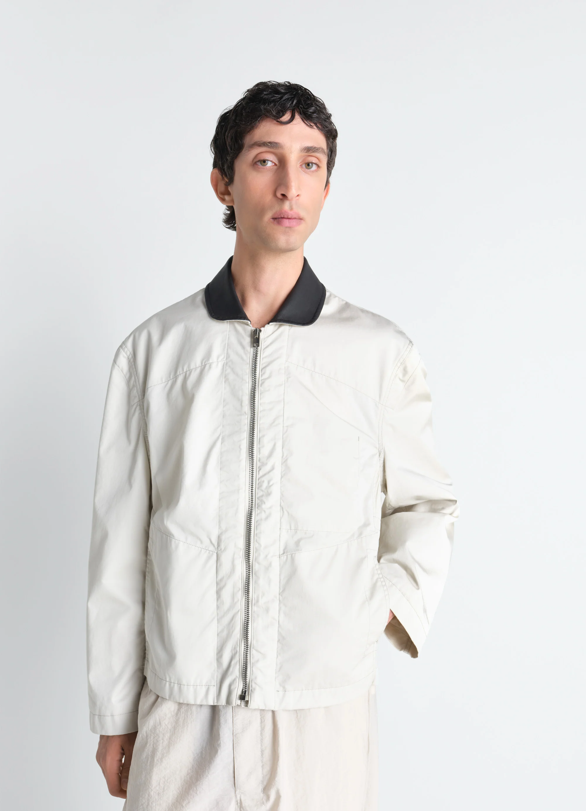 LEATHER COLLAR BLOUSON IN COTTON TWILL - Image 4