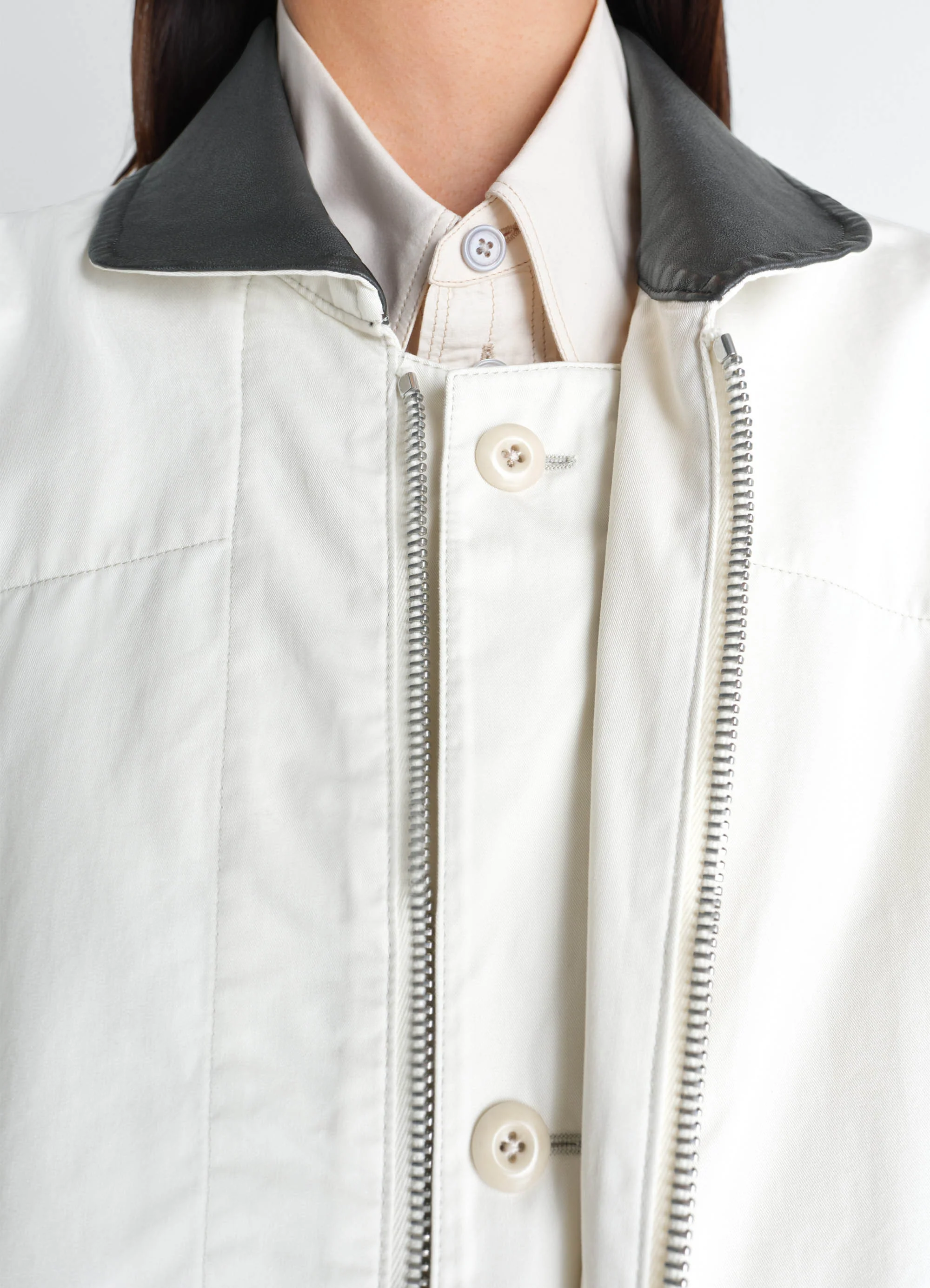LEATHER COLLAR BLOUSON IN COTTON TWILL - Image 5