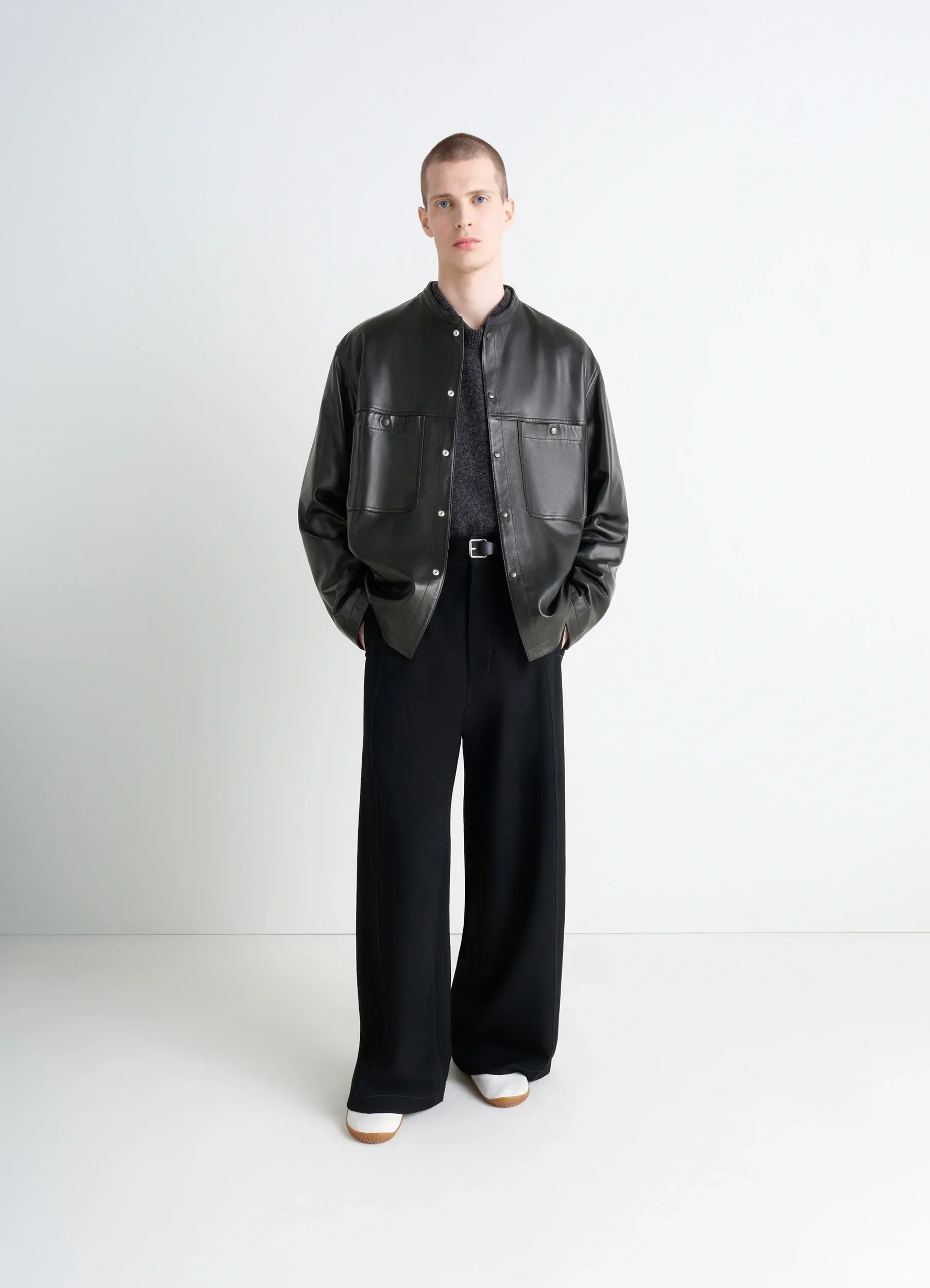 LEATHER COLLARSTAND OVERSHIRT - Image 2