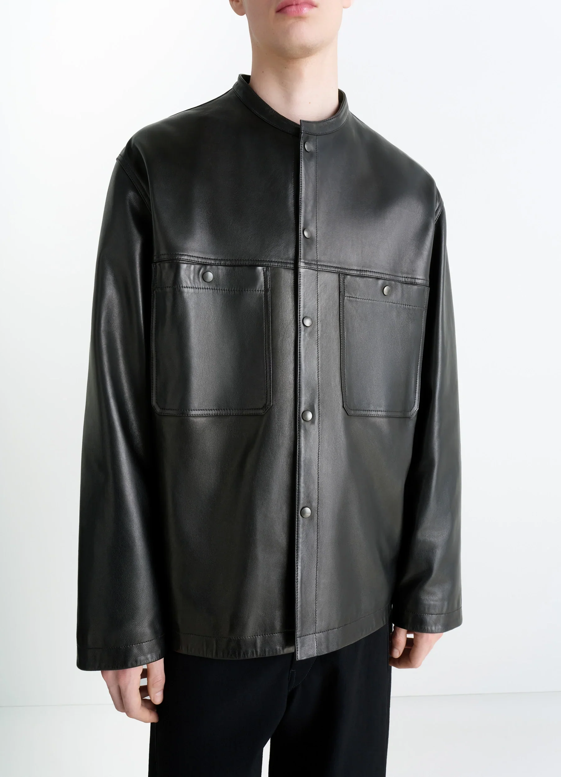 LEATHER COLLARSTAND OVERSHIRT - Image 3