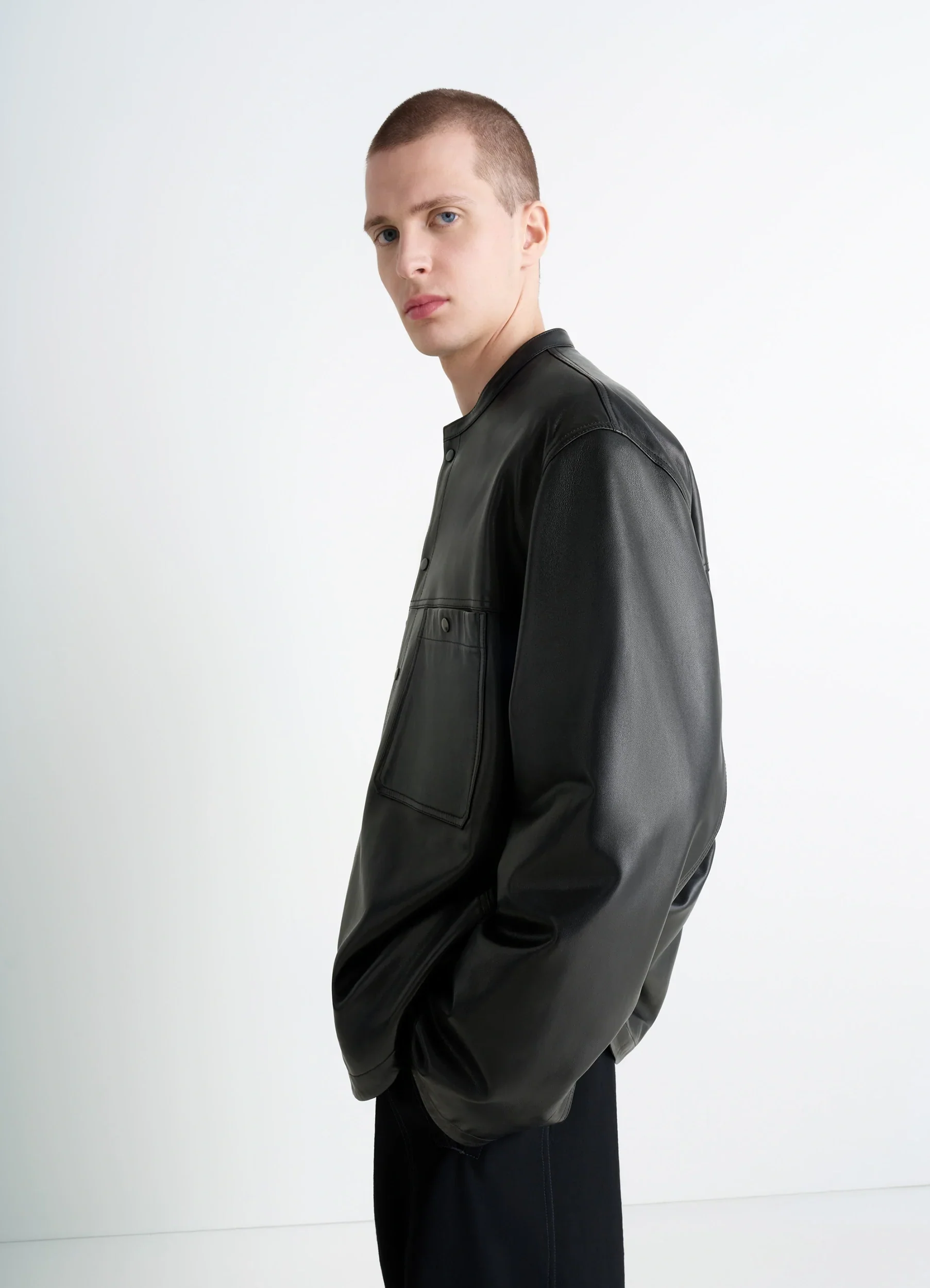 LEATHER COLLARSTAND OVERSHIRT - Image 5