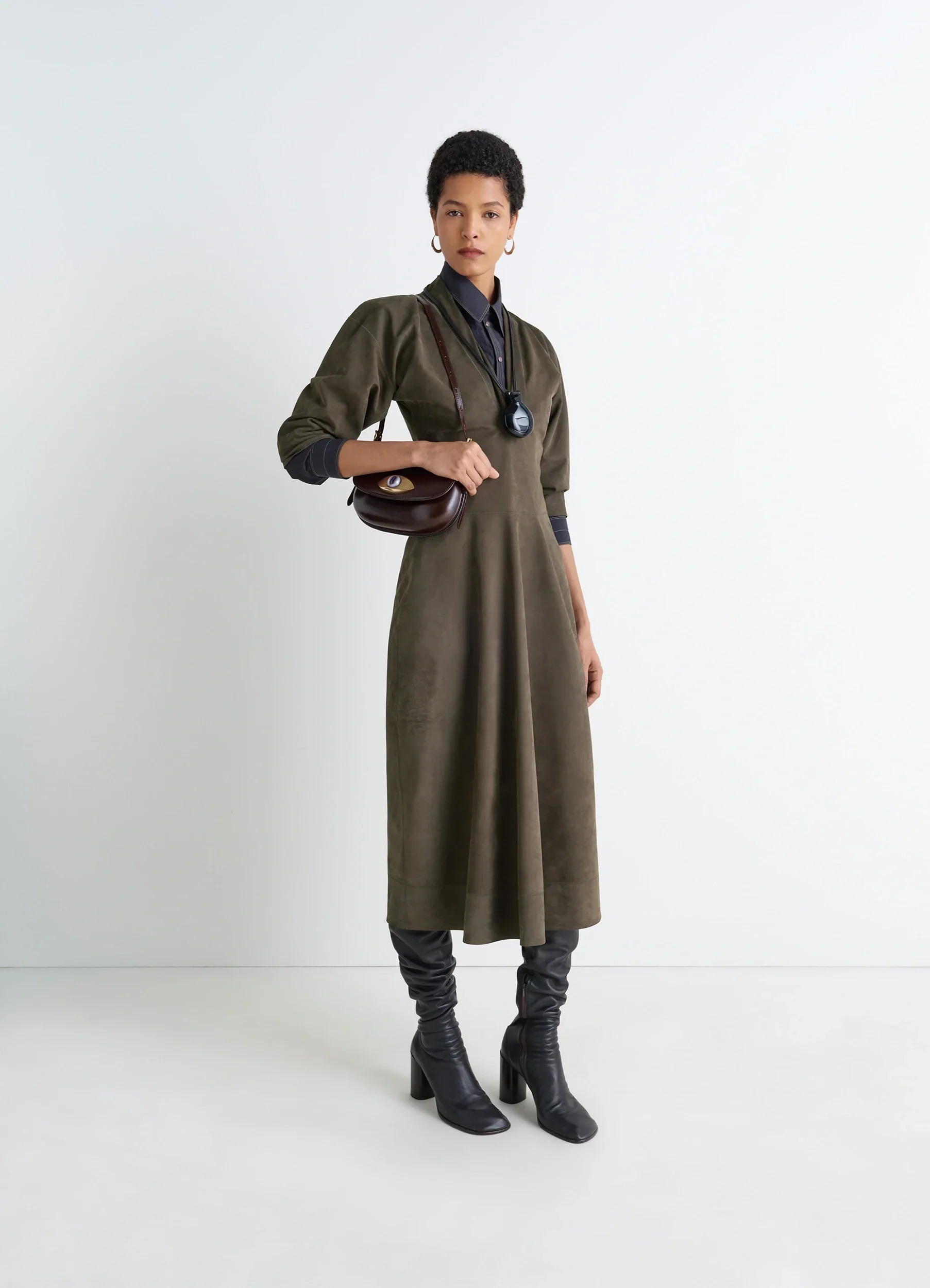 LEATHER V-NECK DRESS - Image 3