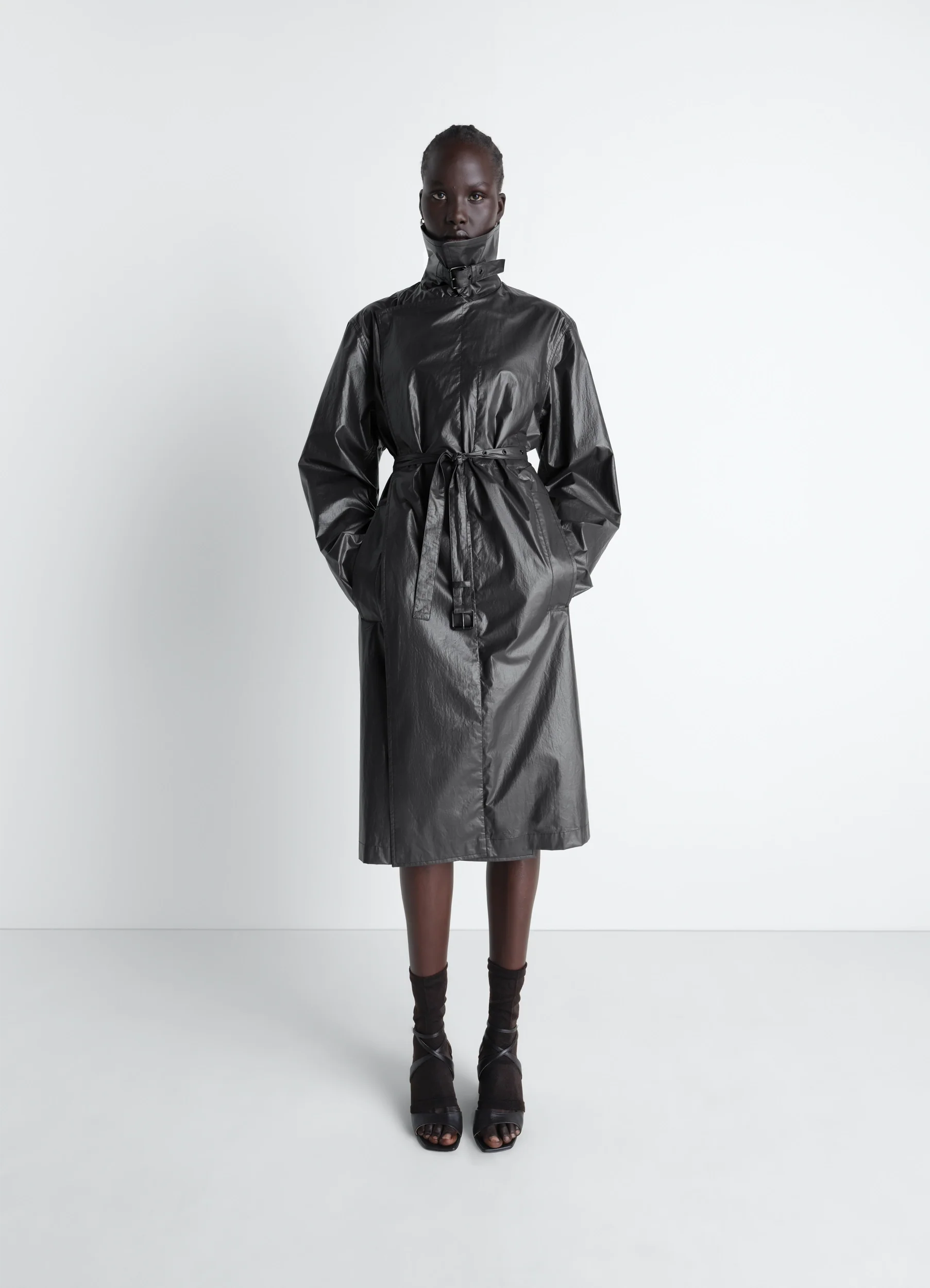 LIGHT WRAP COAT IN LIGHT COATED COTTON - Image 3