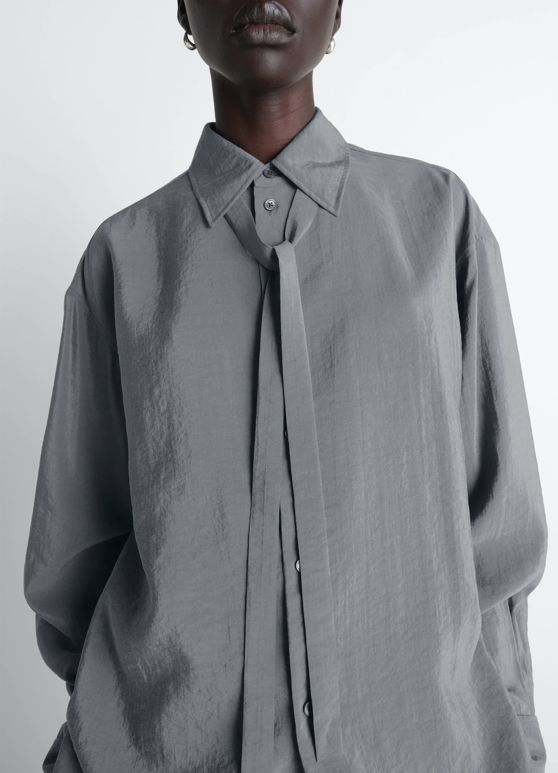 LONG SHIRT WITH TIE IN DRY SILK - Image 3