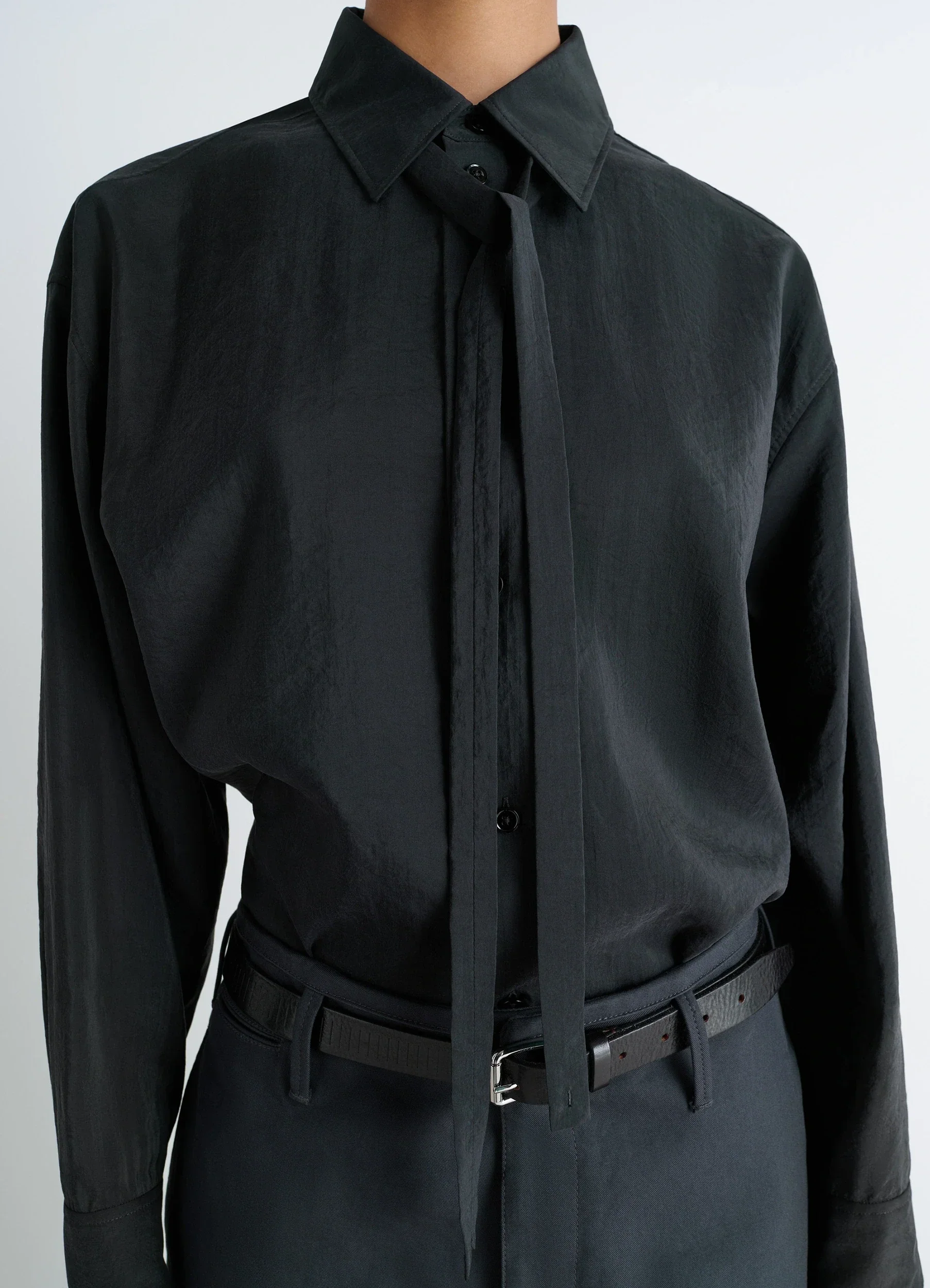 LONG SHIRT WITH TIE IN DRY SILK - Image 3