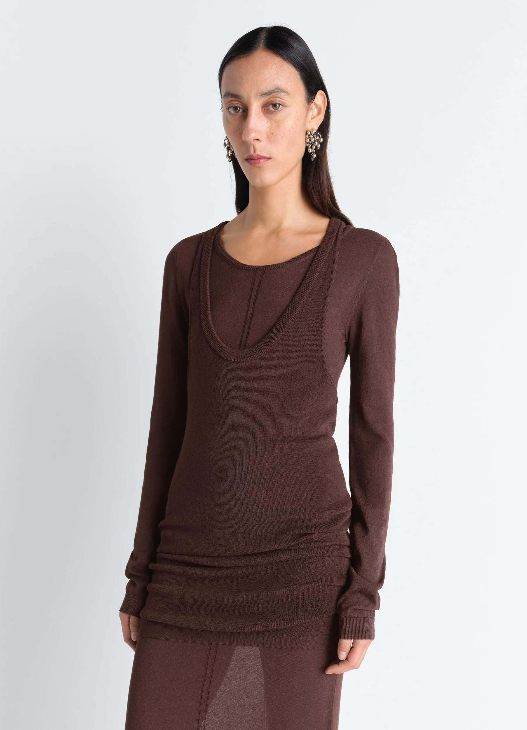 LONG SLEEVE TUBE DRESS IN VISCOSE CREPE - Image 3