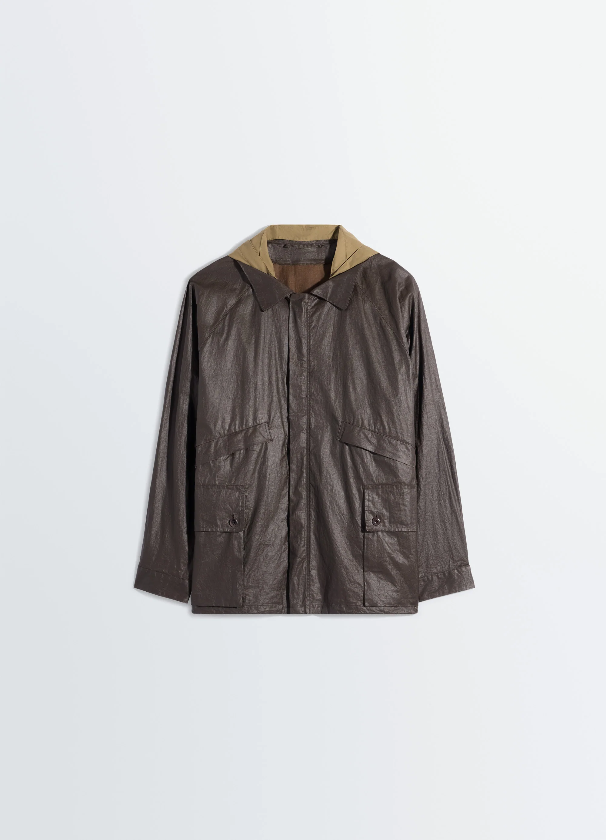 RAIN JACKET WITH DETACHABLE HOOD IN COATED TECHNICAL LINEN - Image 6