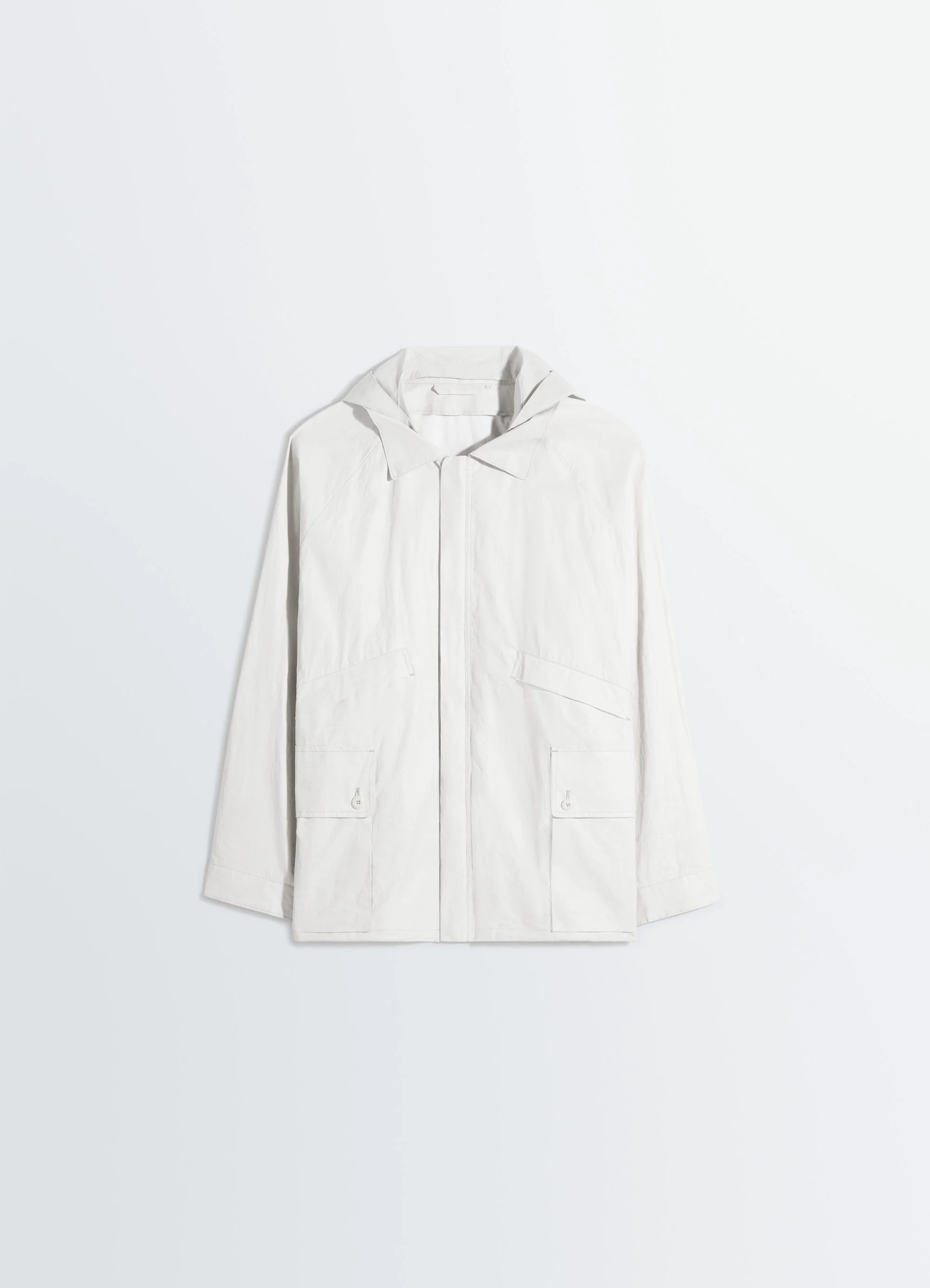 RAIN JACKET WITH DETACHABLE HOOD IN COATED TECHNICAL LINEN - Image 7