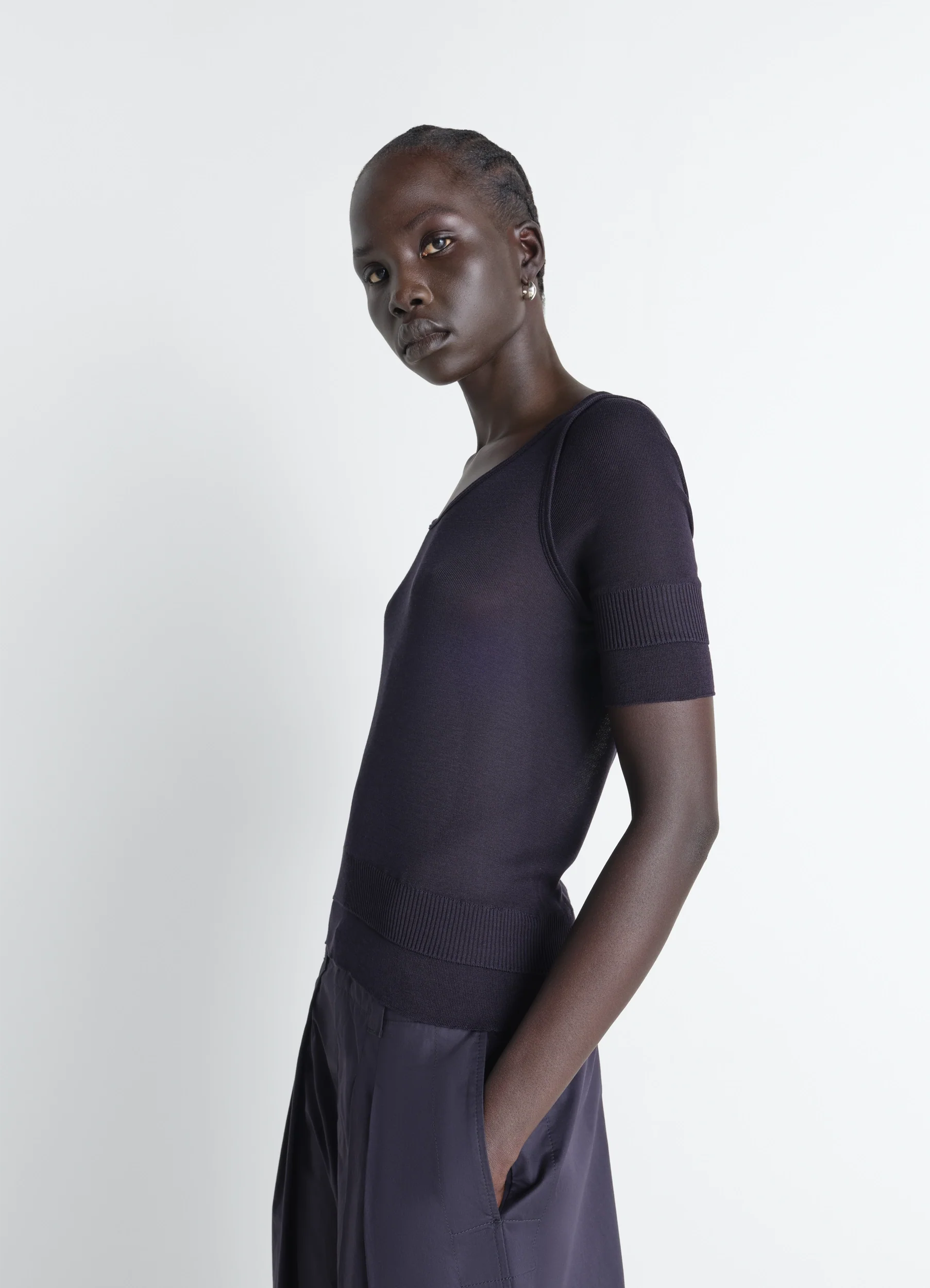 SEAMLESS TROMPE L'OEIL TOP IN VISCOSE SILK - Image 5