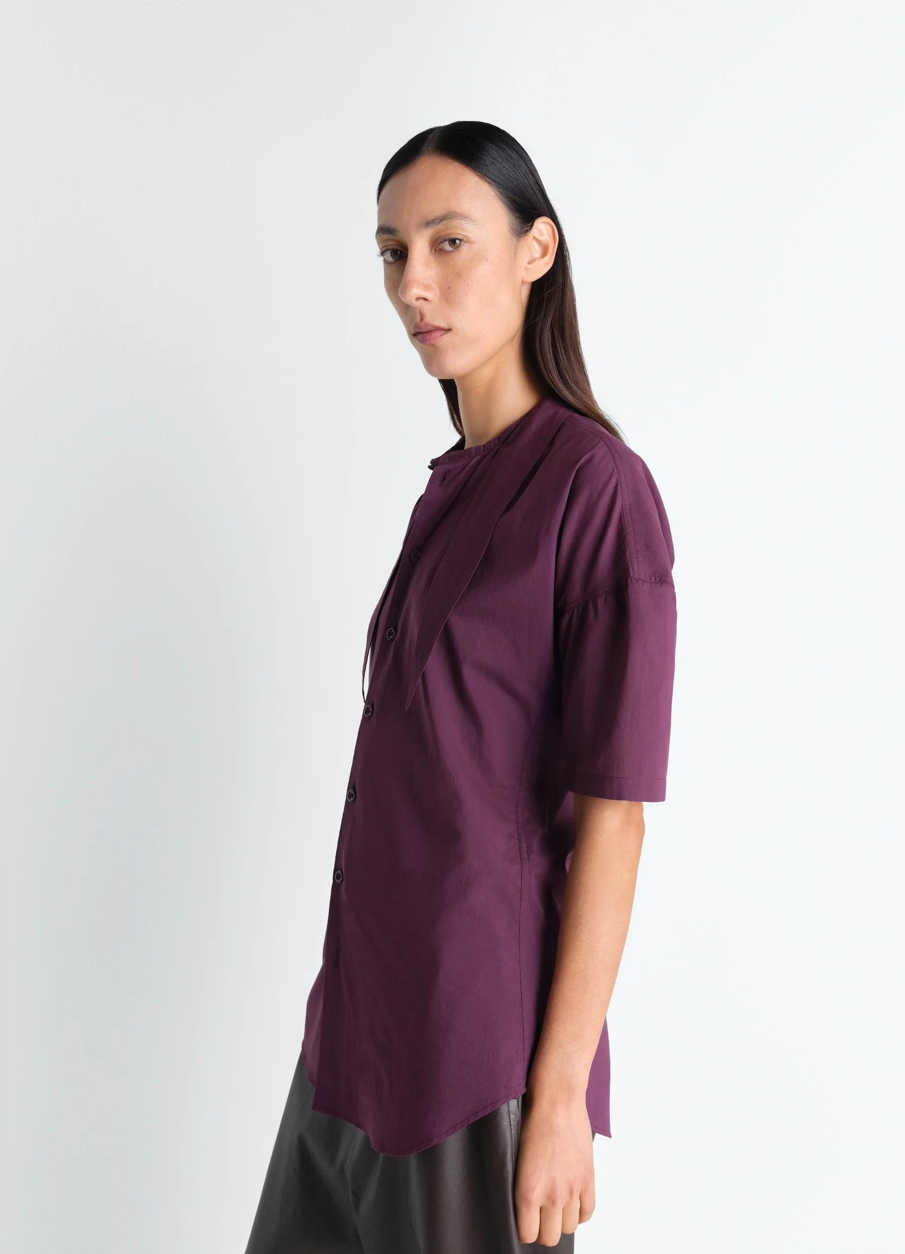SHORT SLEEVE SHIRT WITH FOULARD IN WASHED COTTON MUSLIN - Image 3