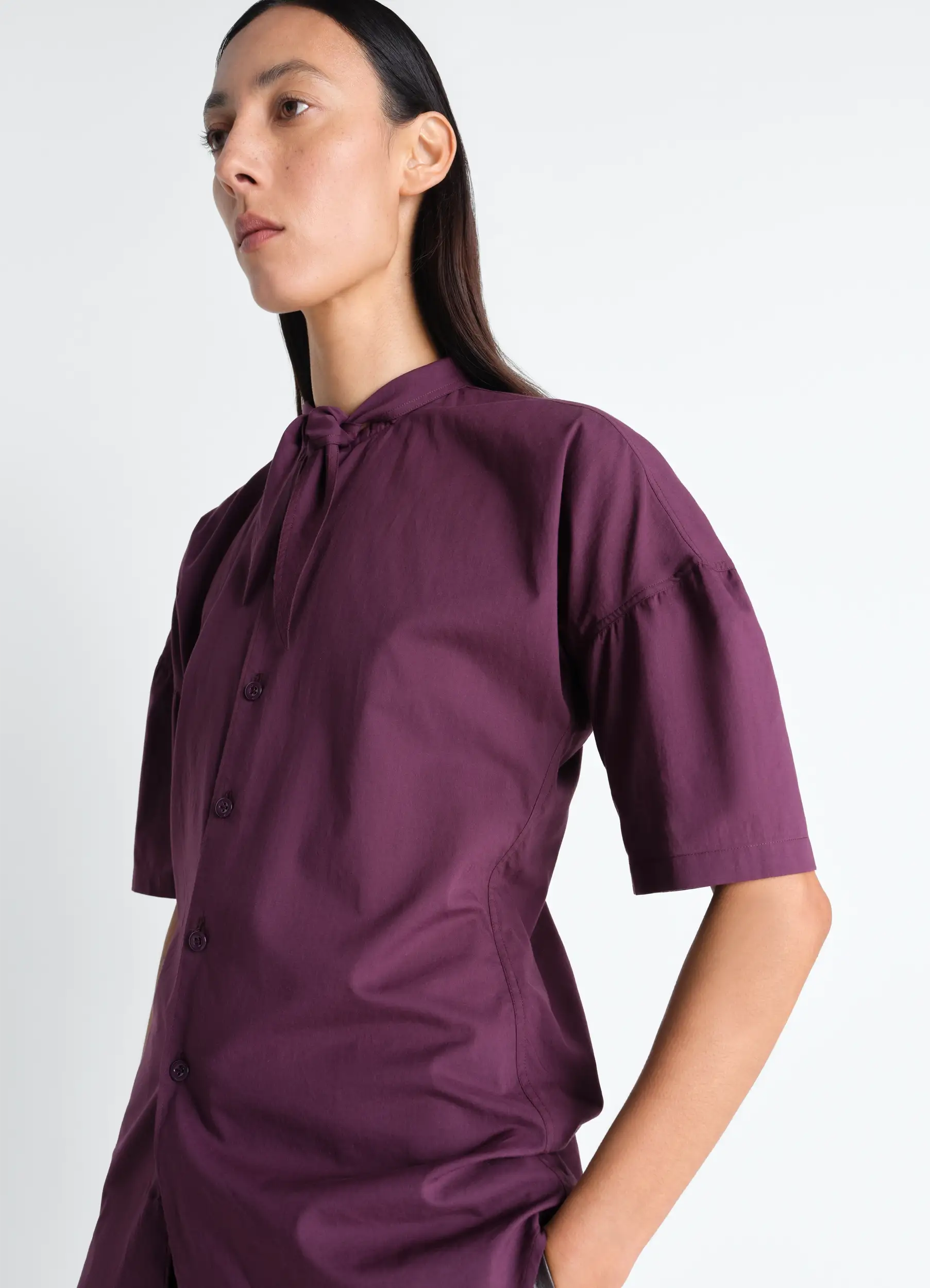 SHORT SLEEVE SHIRT WITH FOULARD IN WASHED COTTON MUSLIN - Image 5