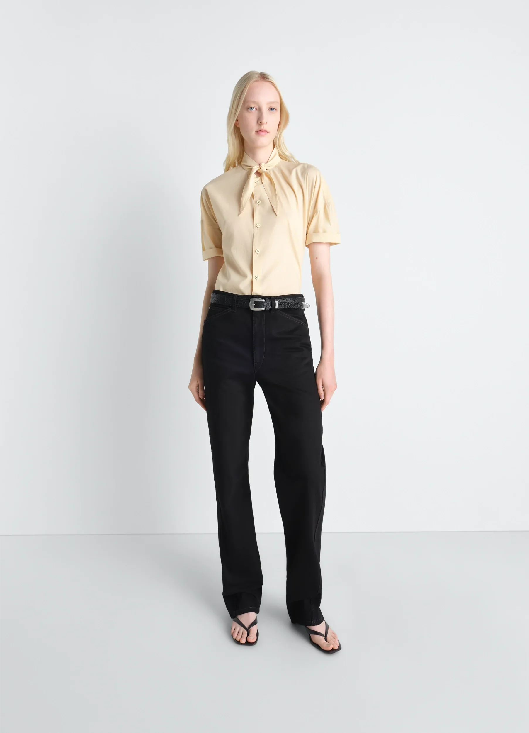 SHORT SLEEVE SHIRT WITH FOULARD IN WASHED COTTON MUSLIN - Image 2