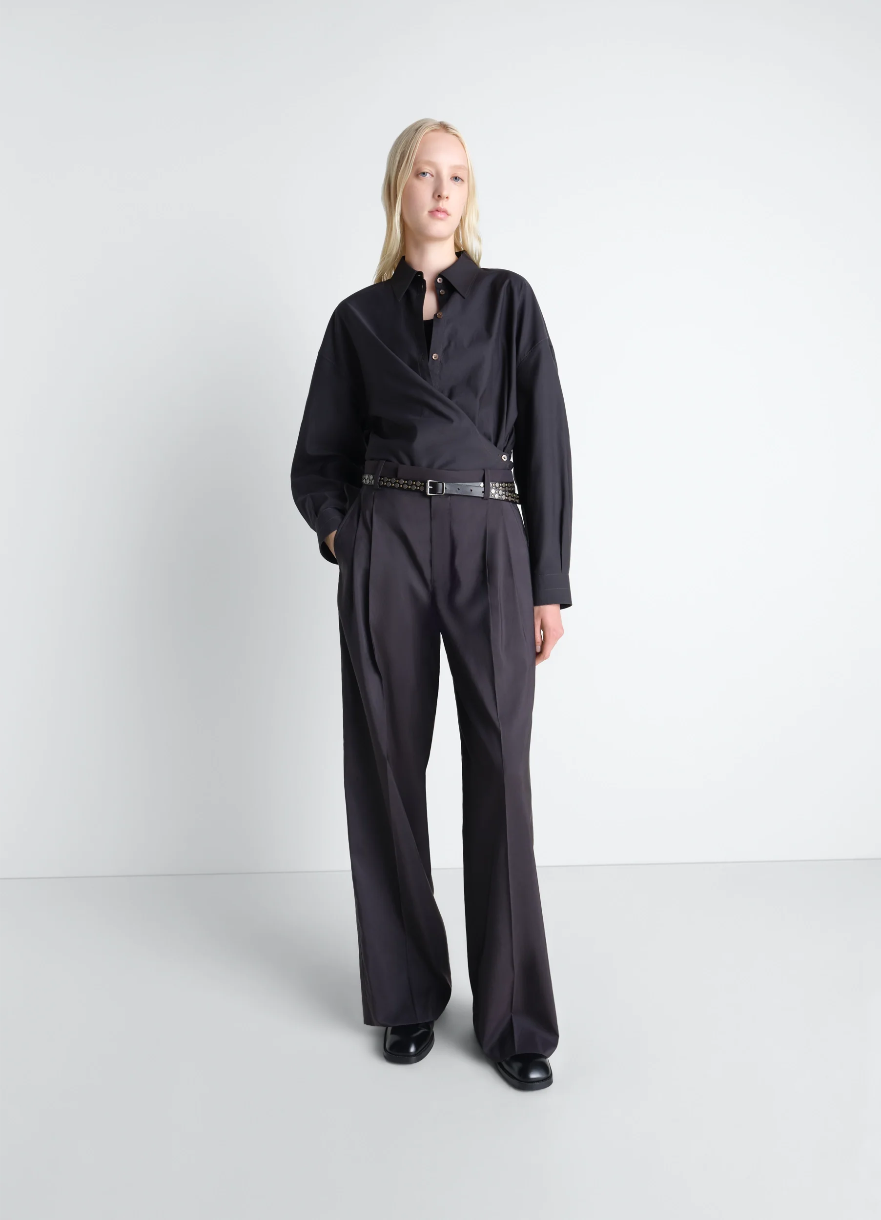 STRAIGHT COLLAR TWISTED SHIRT IN COTTON SILK - Image 2