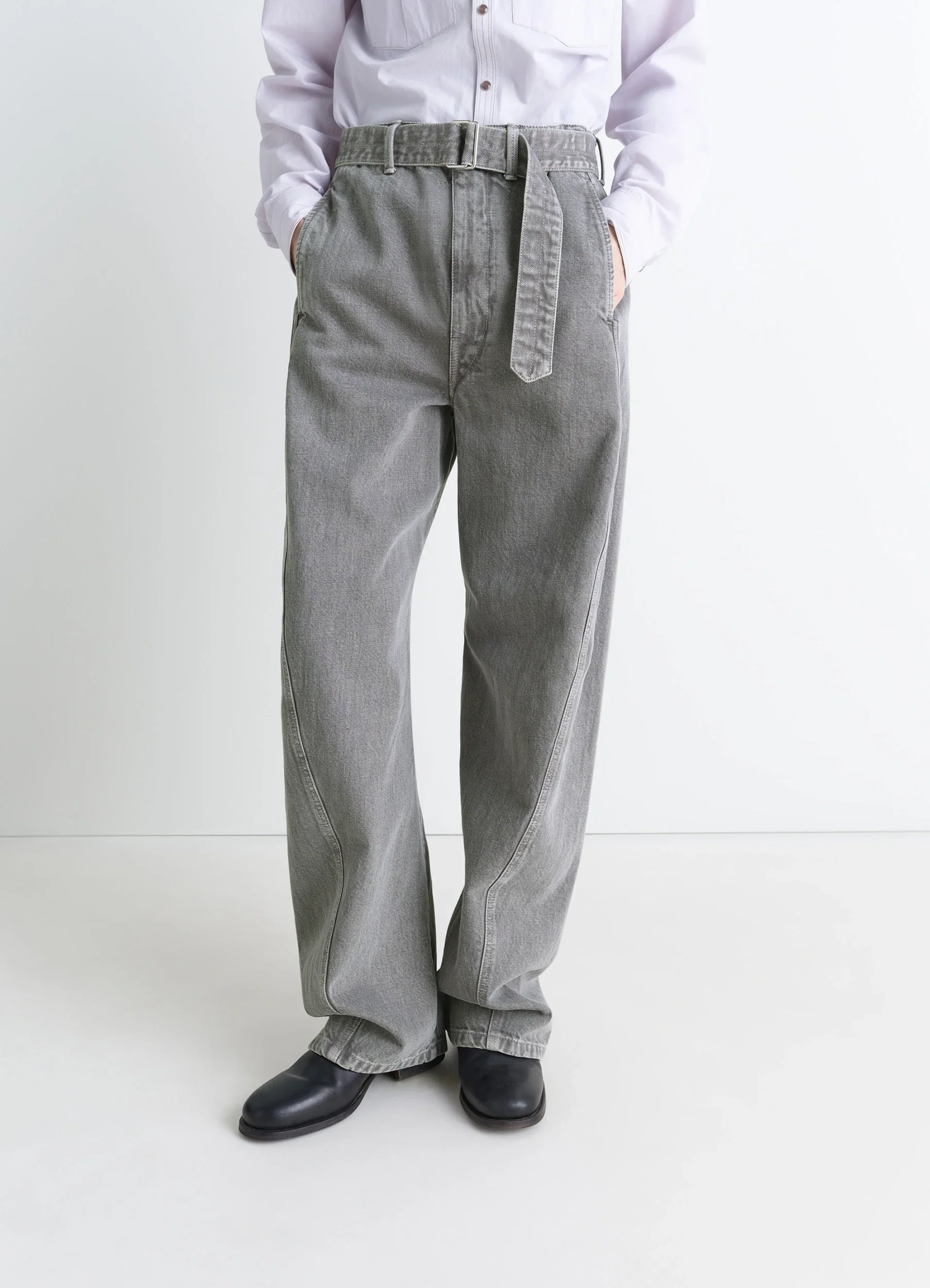 TWISTED BELTED PANTS IN DENIM - Image 3