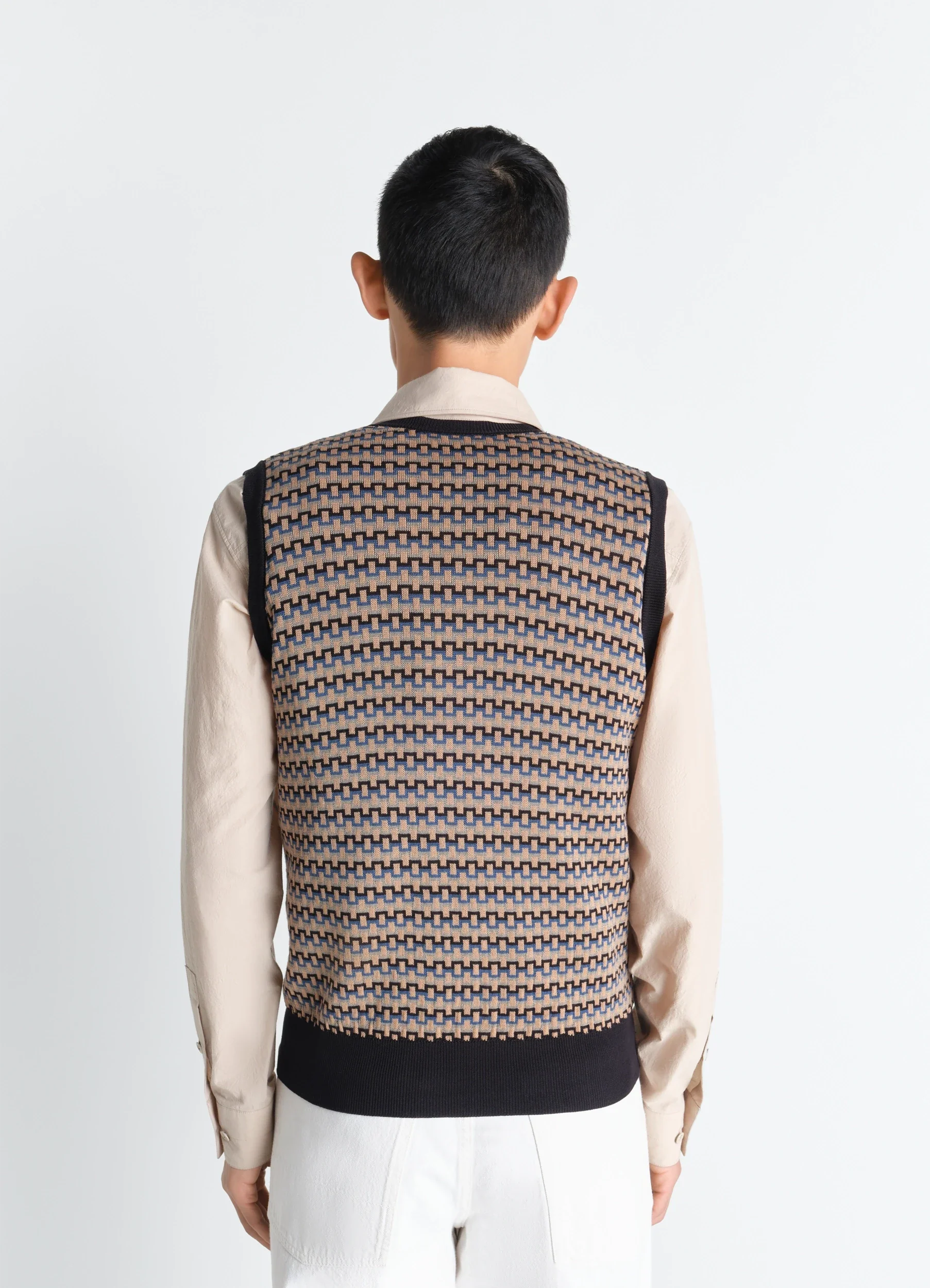 V NECK JACQUARD VEST IN COTTON - Image 5
