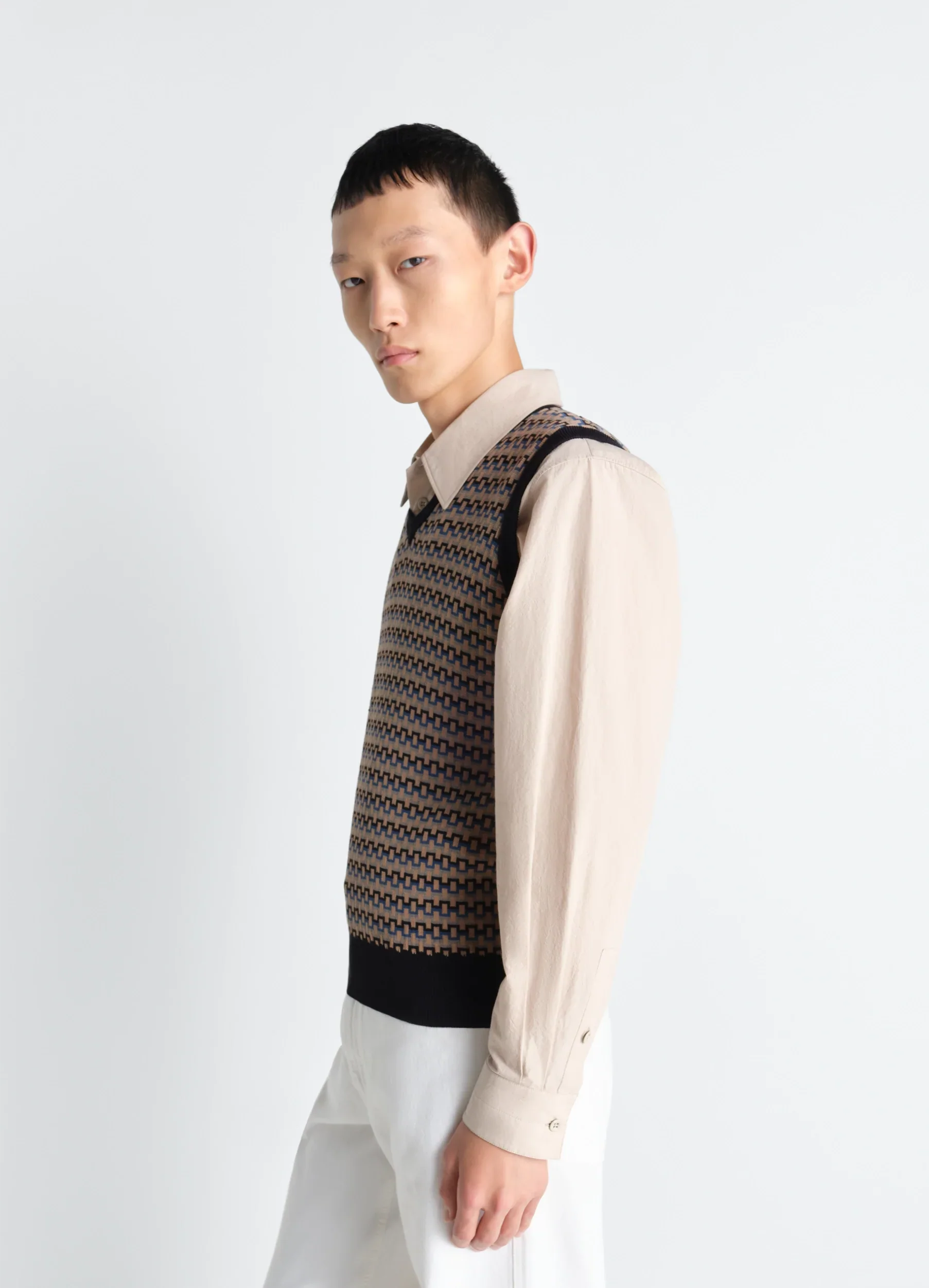V NECK JACQUARD VEST IN COTTON - Image 7